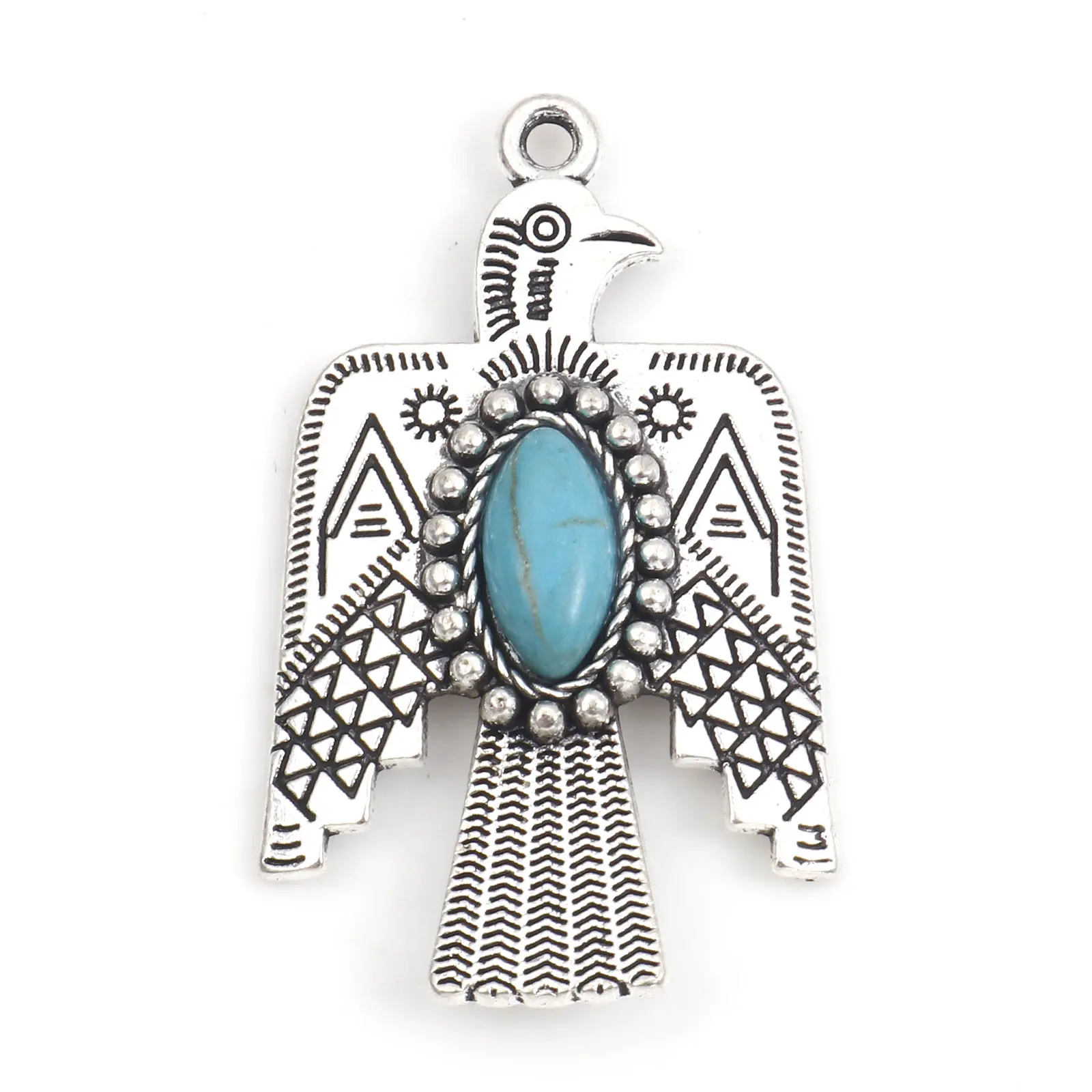 5PCs Antique Blue Thunderbird Bohemian Pendants Silver Color Resin Cabochons Charms For DIY Necklace Jewelry Making Findings