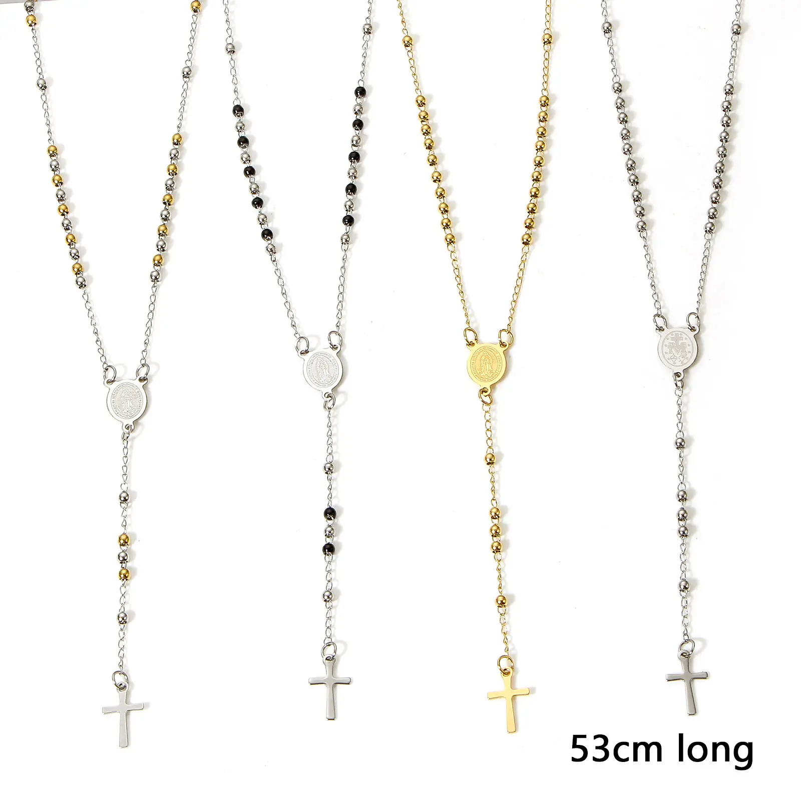 304 Stainless Steel Religious Necklace Cross Pendant Virgin Mary for Women Men Jewelry Gifts Overall 53cm long, 1 Piece