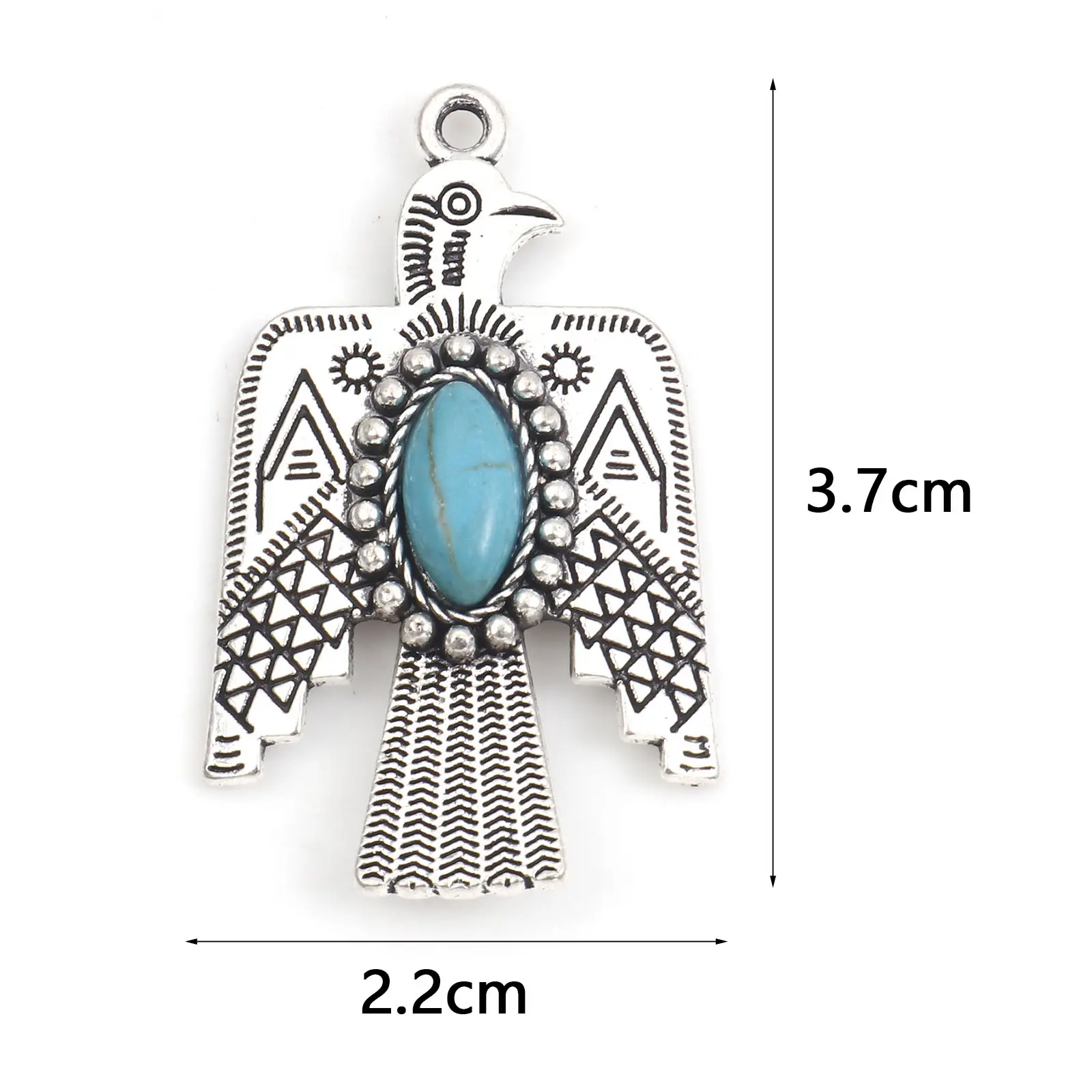 5PCs Antique Blue Thunderbird Bohemian Pendants Silver Color Resin Cabochons Charms For DIY Necklace Jewelry Making Findings