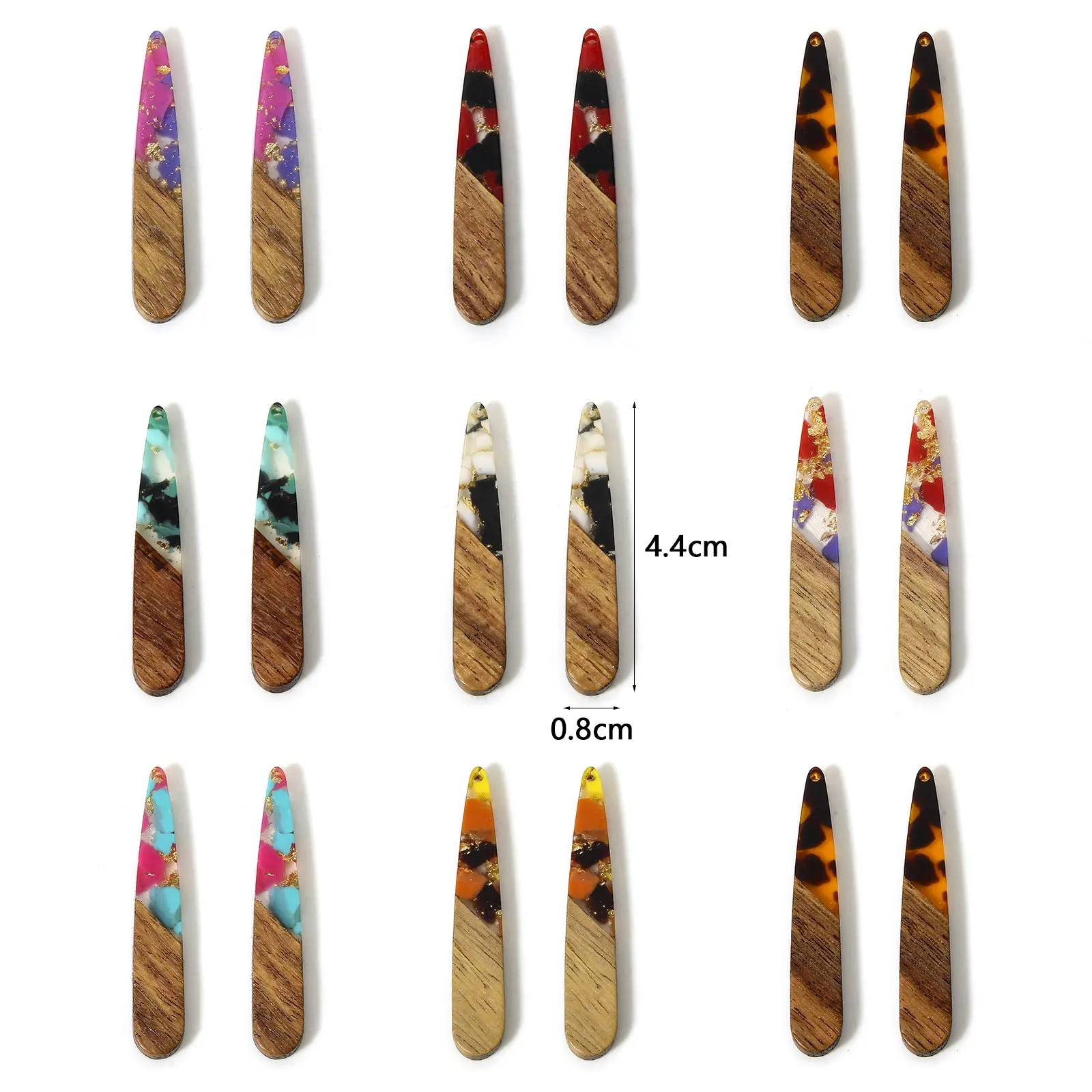 5 PCs Resin & Wood Pendants Multicolor Drop Gravels Chips Chamrs For Earrings Necklace Diy Jewelry Making Findings 4.4cm x 0.8cm