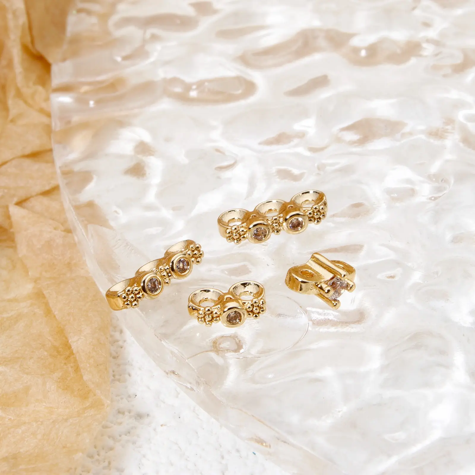 5/10 PCs Brass Spacer Beads For DIY Bracelet Jewelry Making Findings 14K Real Gold Plated Clear Cubic Zirconia Bead Accessories