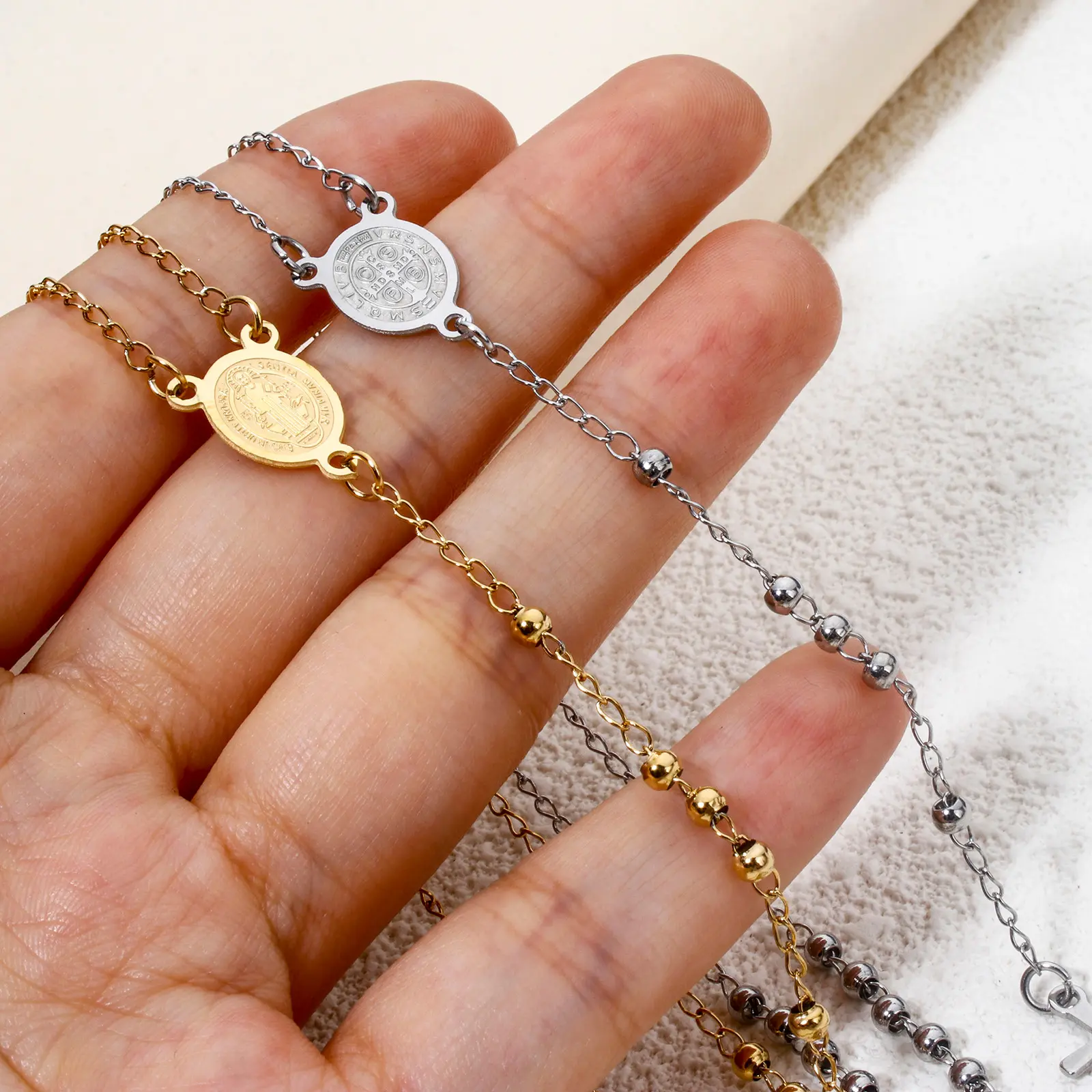 304 Stainless Steel Religious Necklace Cross Pendant Virgin Mary for Women Men Jewelry Gifts Overall 53cm long, 1 Piece