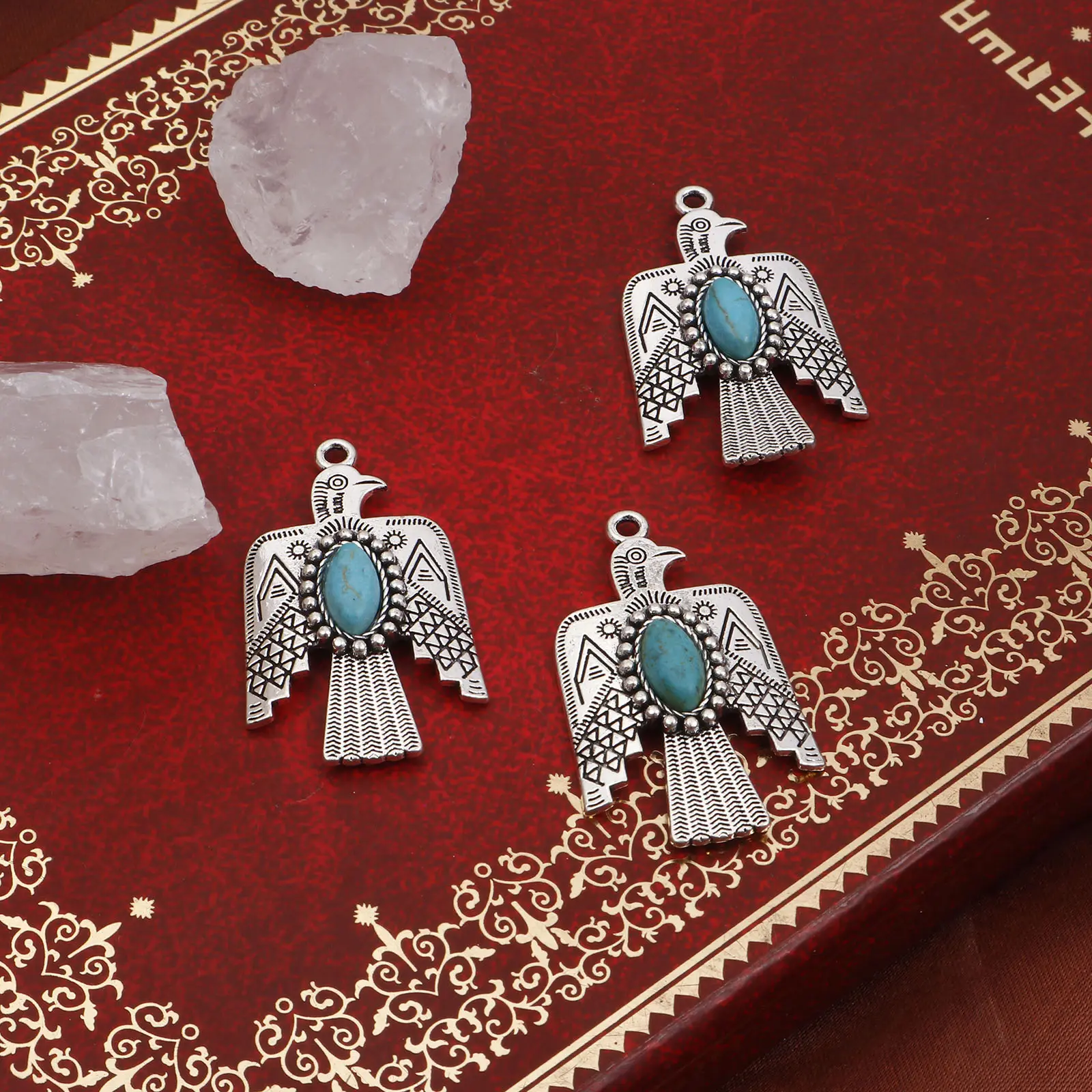 5PCs Antique Blue Thunderbird Bohemian Pendants Silver Color Resin Cabochons Charms For DIY Necklace Jewelry Making Findings