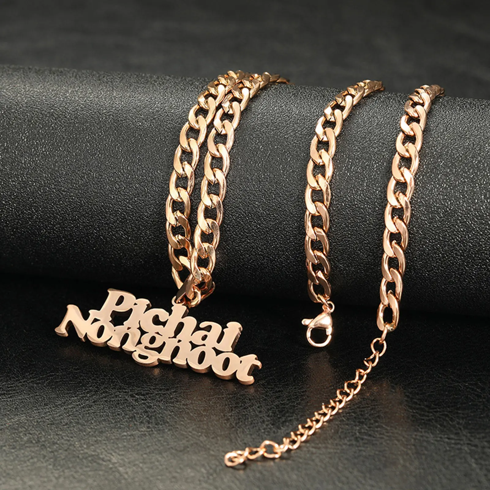 304 Stainless Steel Customized Name Necklace Personalized Custom 2 Names Letter Pendant Cuban Chain Nameplate Gift, 1 Piece