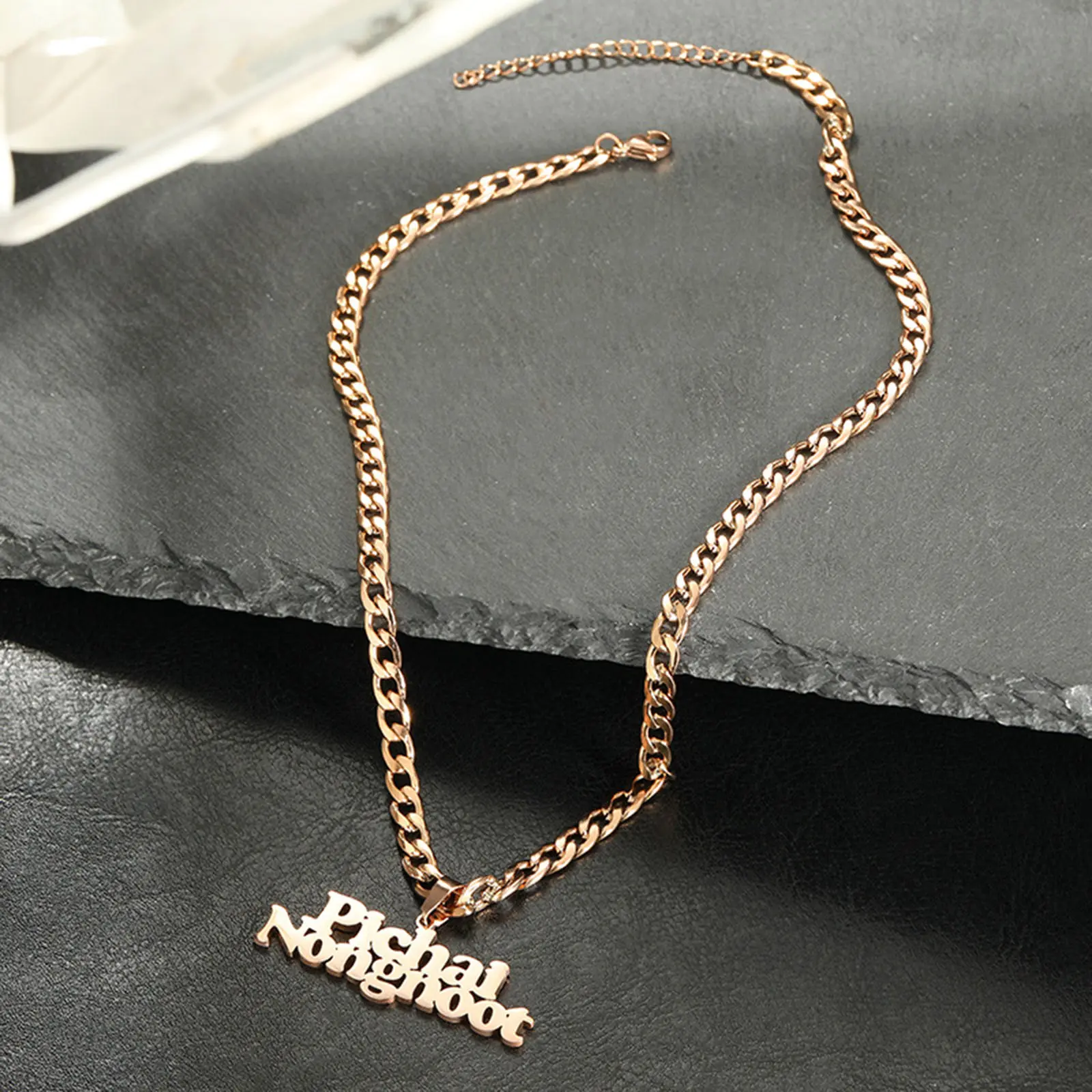304 Stainless Steel Customized Name Necklace Personalized Custom 2 Names Letter Pendant Cuban Chain Nameplate Gift, 1 Piece