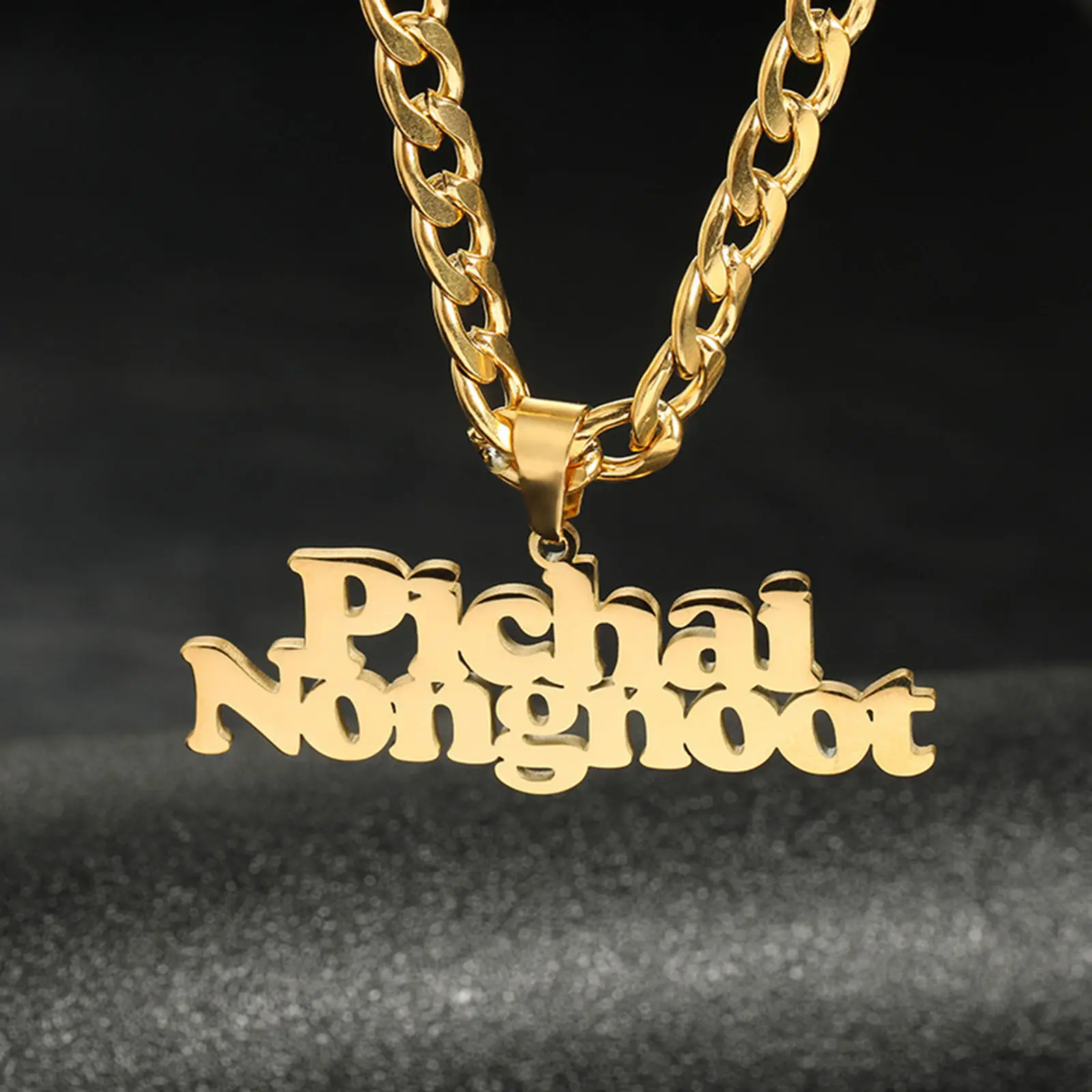 304 Stainless Steel Customized Name Necklace Personalized Custom 2 Names Letter Pendant Cuban Chain Nameplate Gift, 1 Piece
