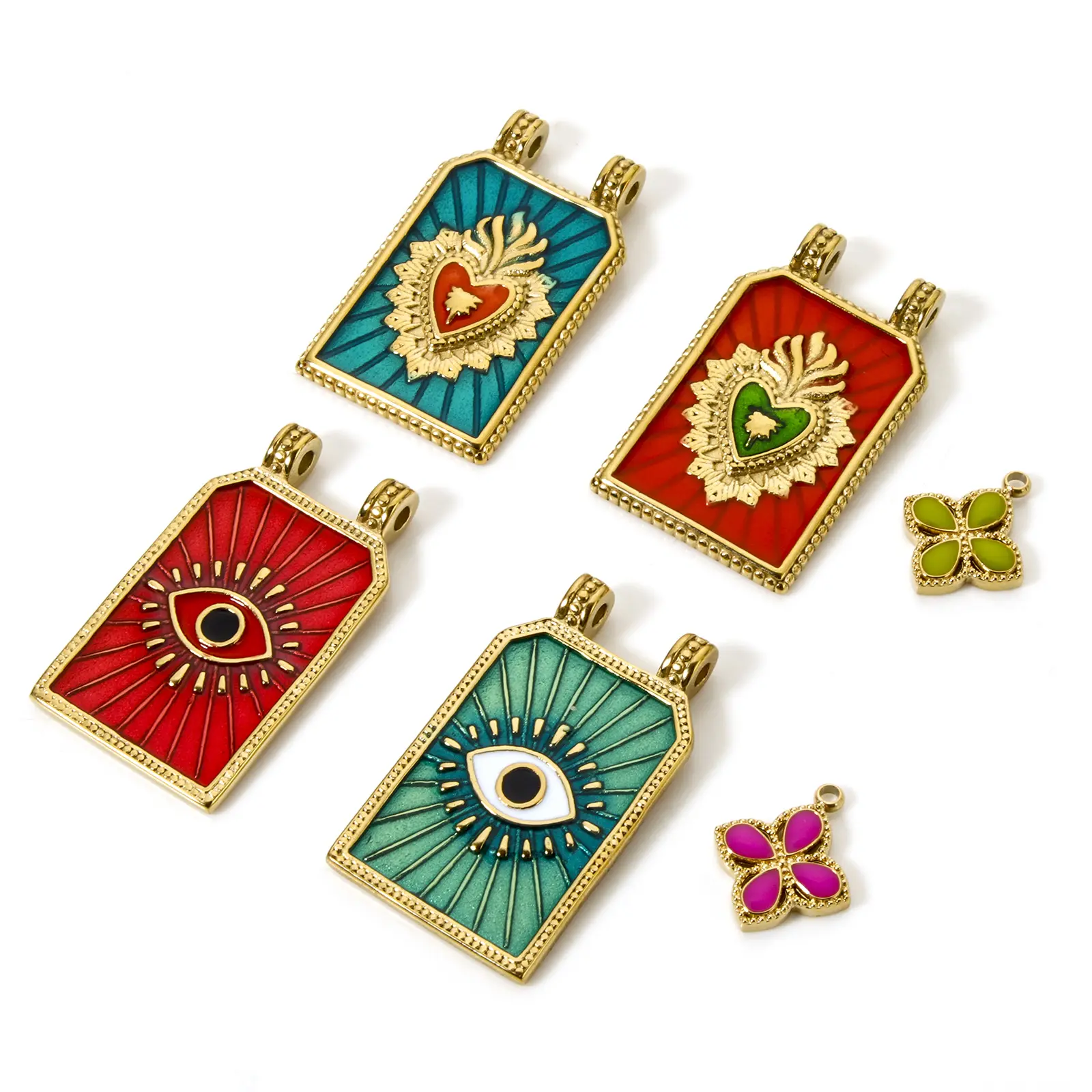 1 Piece Stainless Steel Rhinestone Evil Eye Pendant 14K Real Gold Plated Geometric Moon Charms For Jewelry Necklace Making DIY
