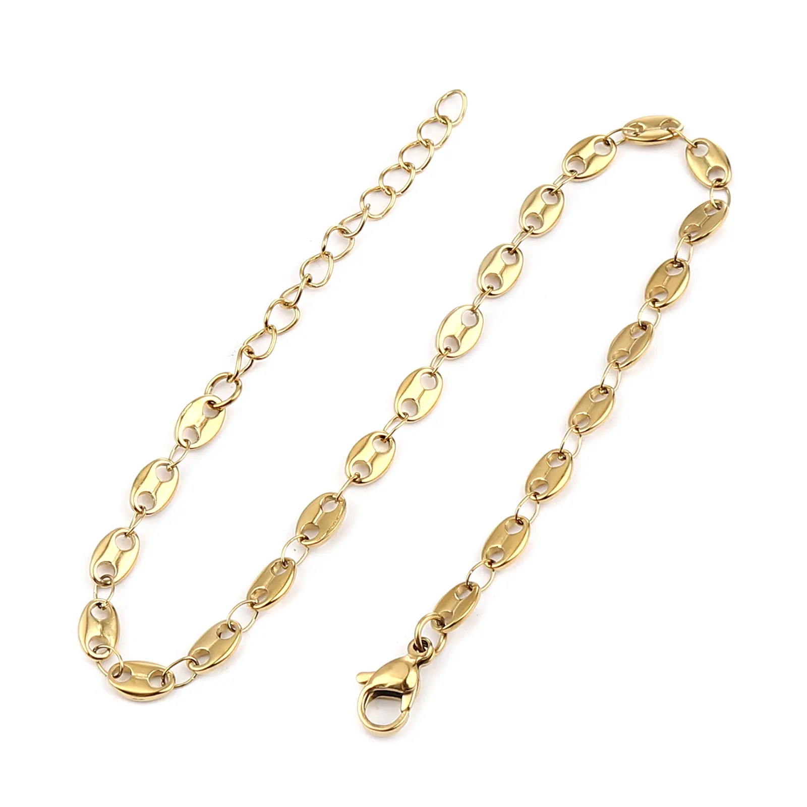 Fashion Stainless Steel Anklet Gold Color Coffee Bean Chain Anklet Bracelets For Women Summer Beach Barefoot Show Gift ,1 Piece