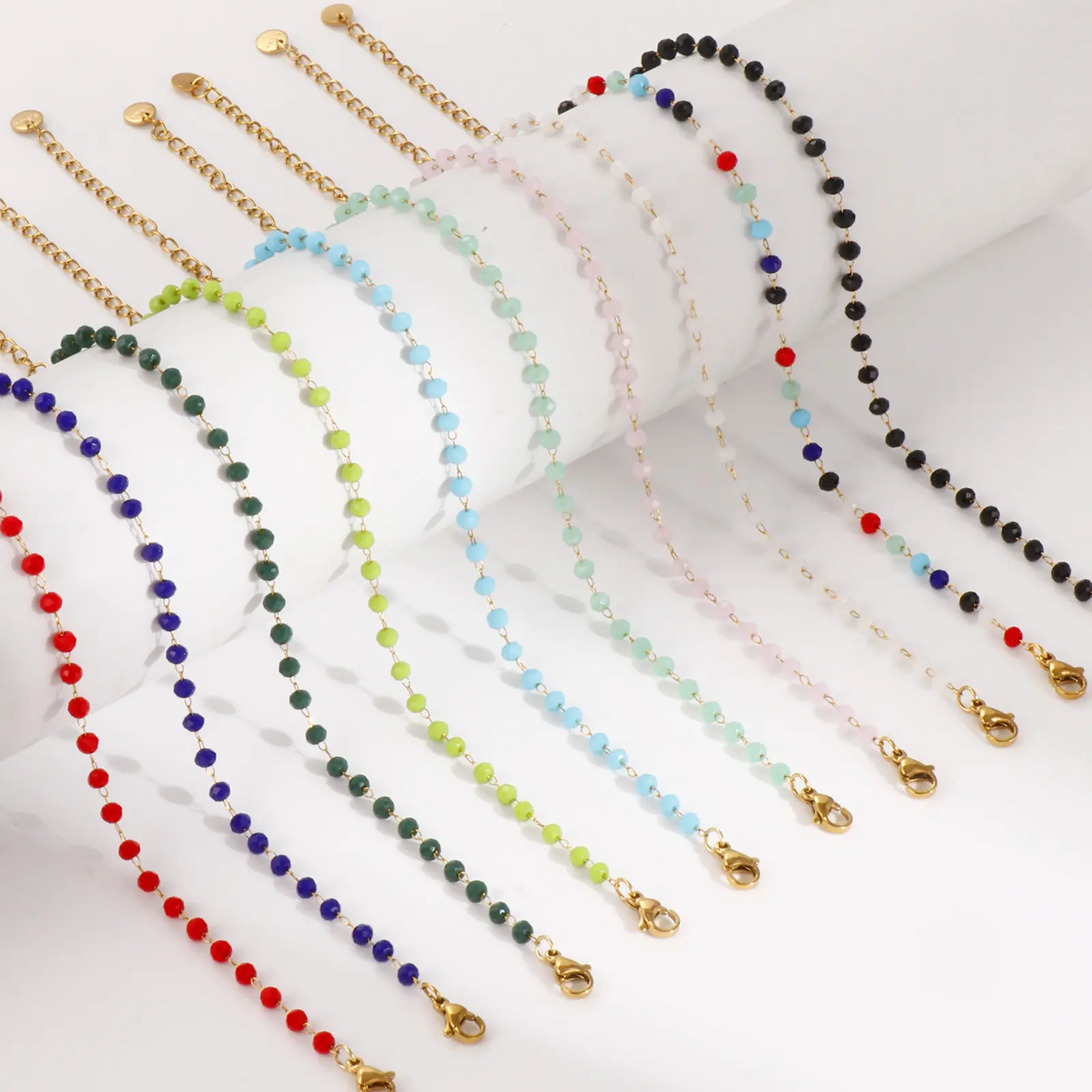 Fashion Summer Anklet 18K Gold Plated 304 Stainless Steel & Glass Beaded Chain Anklets For Women Beach Gift 22cm(8.7") long