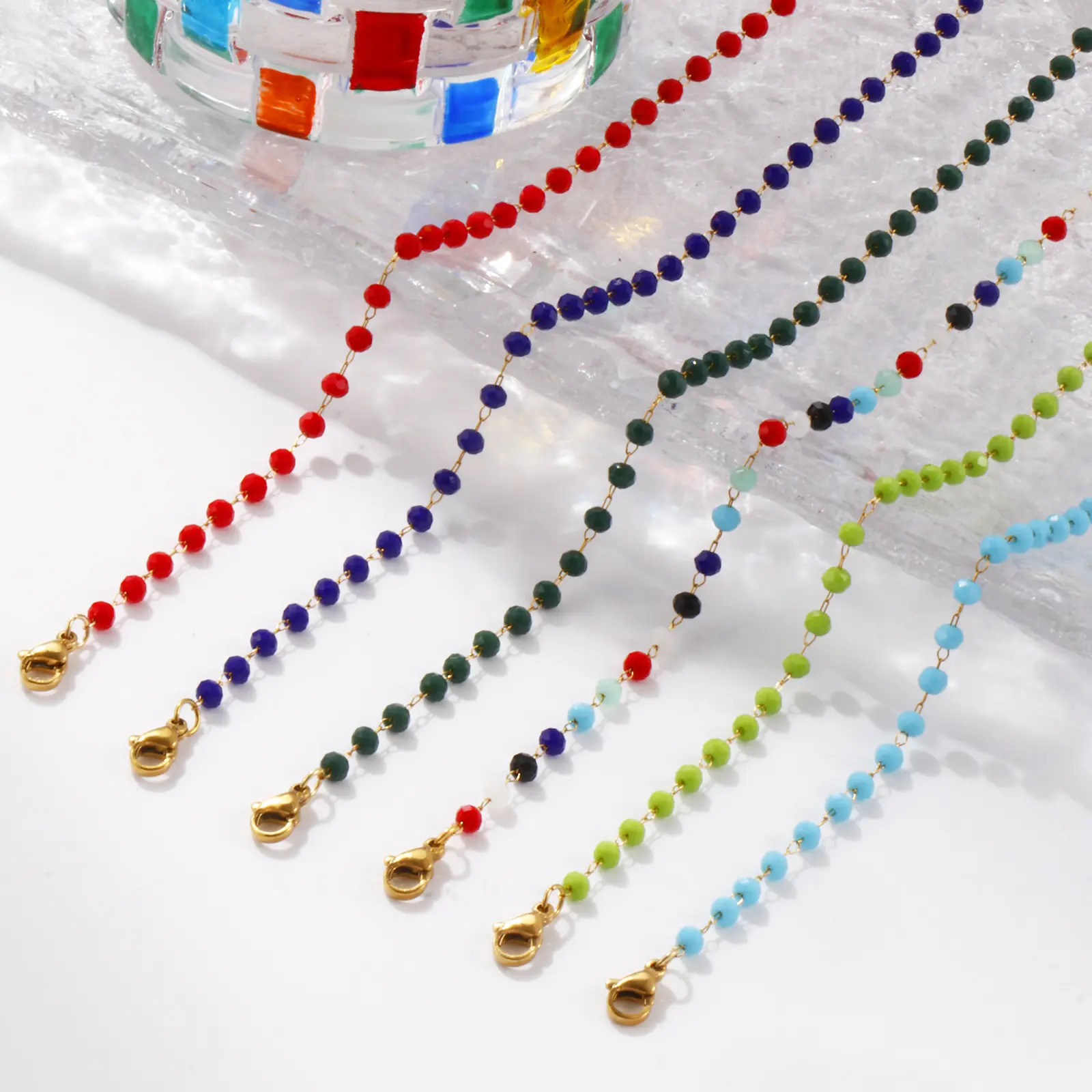 Fashion Summer Anklet 18K Gold Plated 304 Stainless Steel & Glass Beaded Chain Anklets For Women Beach Gift 22cm(8.7") long