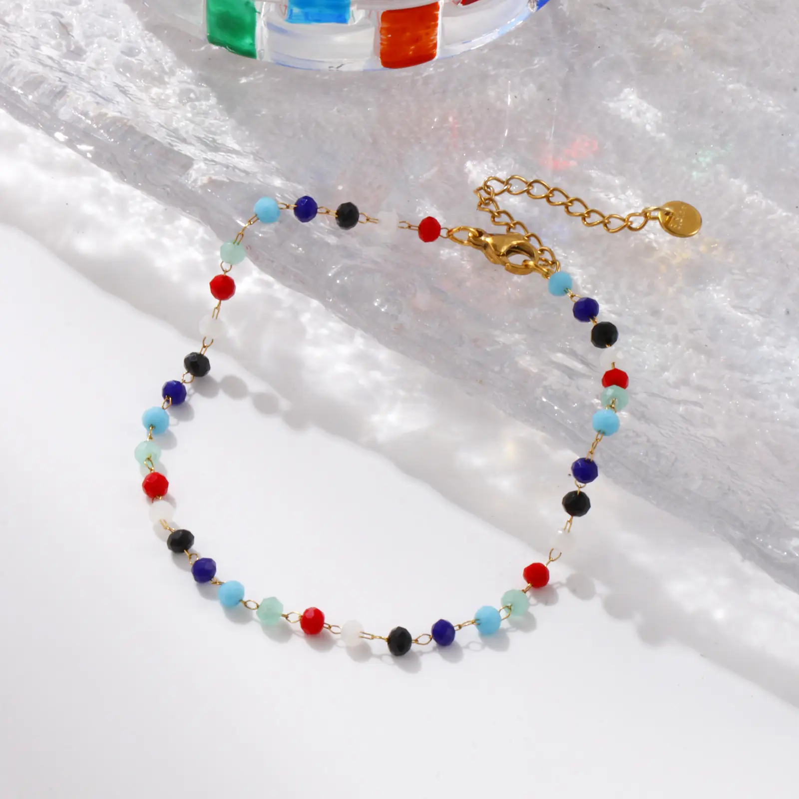 Fashion Summer Anklet 18K Gold Plated 304 Stainless Steel & Glass Beaded Chain Anklets For Women Beach Gift 22cm(8.7") long