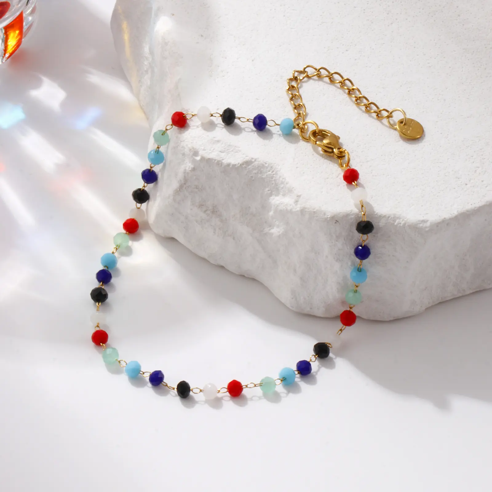 Fashion Summer Anklet 18K Gold Plated 304 Stainless Steel & Glass Beaded Chain Anklets For Women Beach Gift 22cm(8.7") long