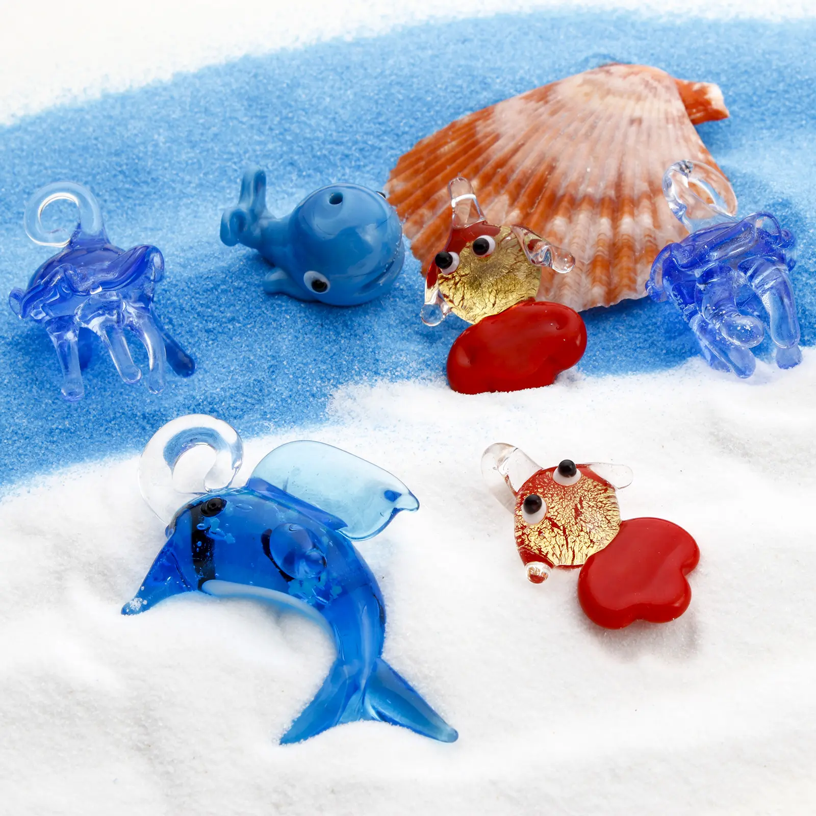 2 PCs 3D Lampwork Glass Blue Whale Goldfish Animal Ocean Jewelry Necklace Pendants Jellyfish Aquarium Decor Craft Ornaments