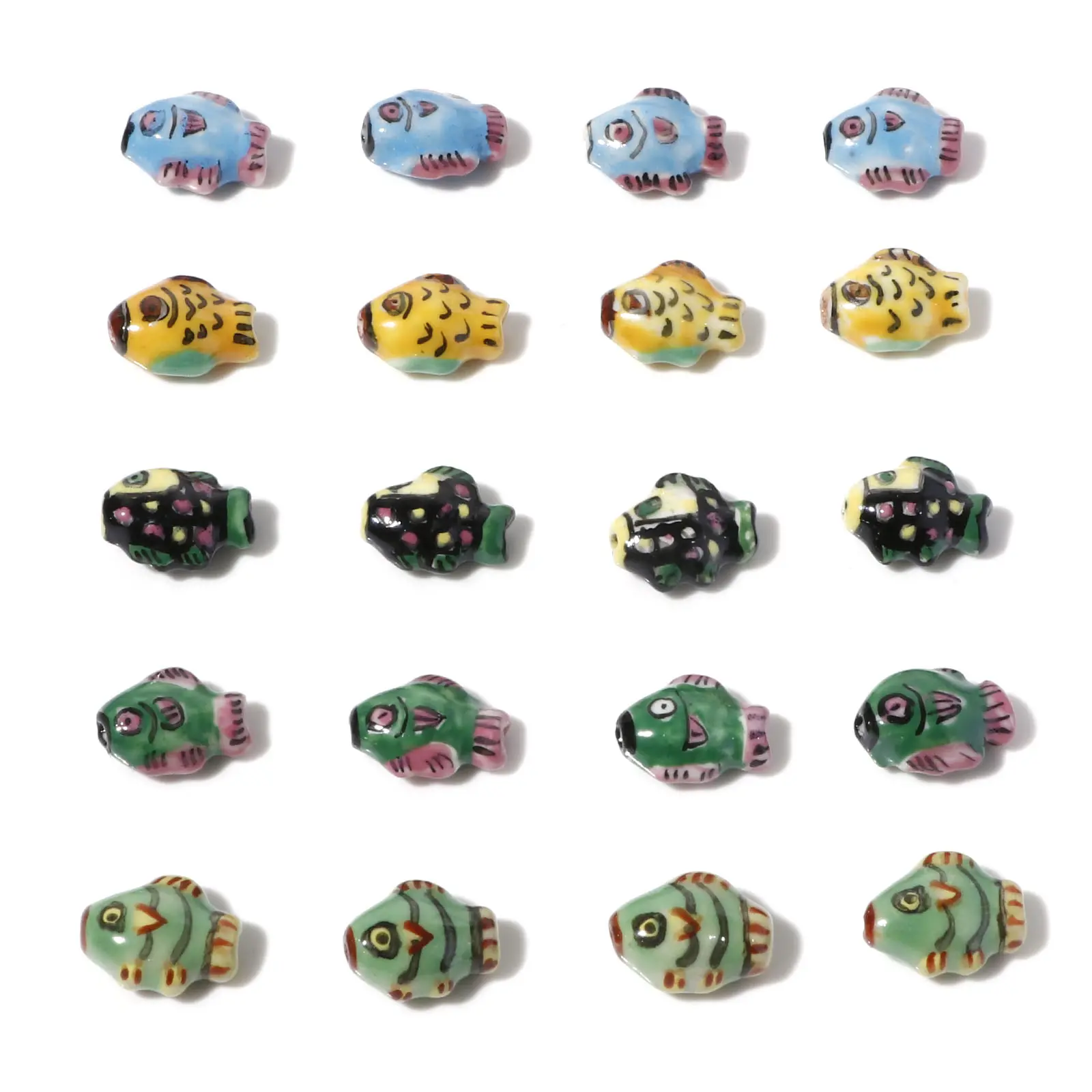 5PCs Cartoon Fish Shaped Ceramic Beads Hand Painted Ceramic Pendant Porcelain Beads For DIY Jewelry Making Accessories 15x12mm