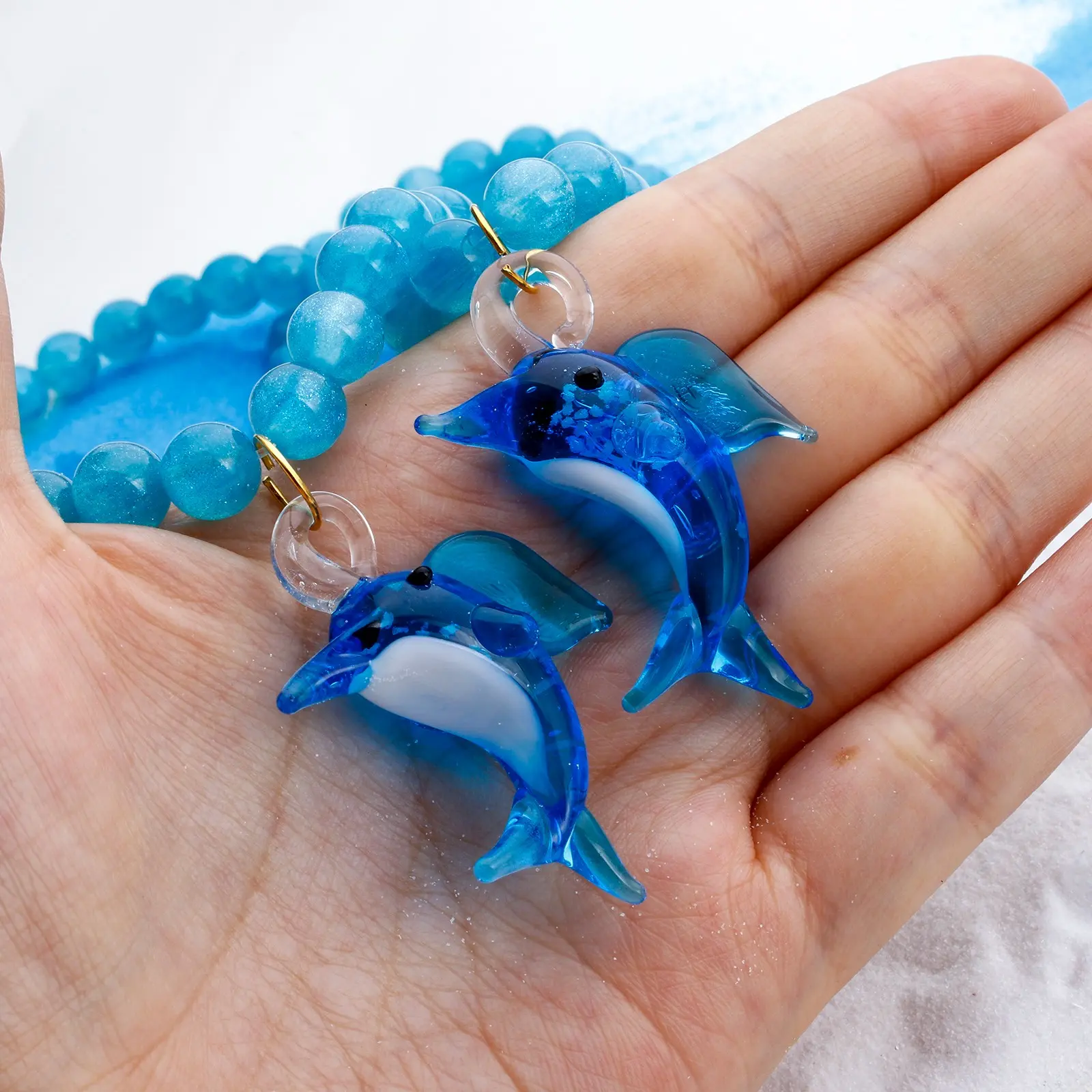 2 PCs 3D Lampwork Glass Blue Whale Goldfish Animal Ocean Jewelry Necklace Pendants Jellyfish Aquarium Decor Craft Ornaments
