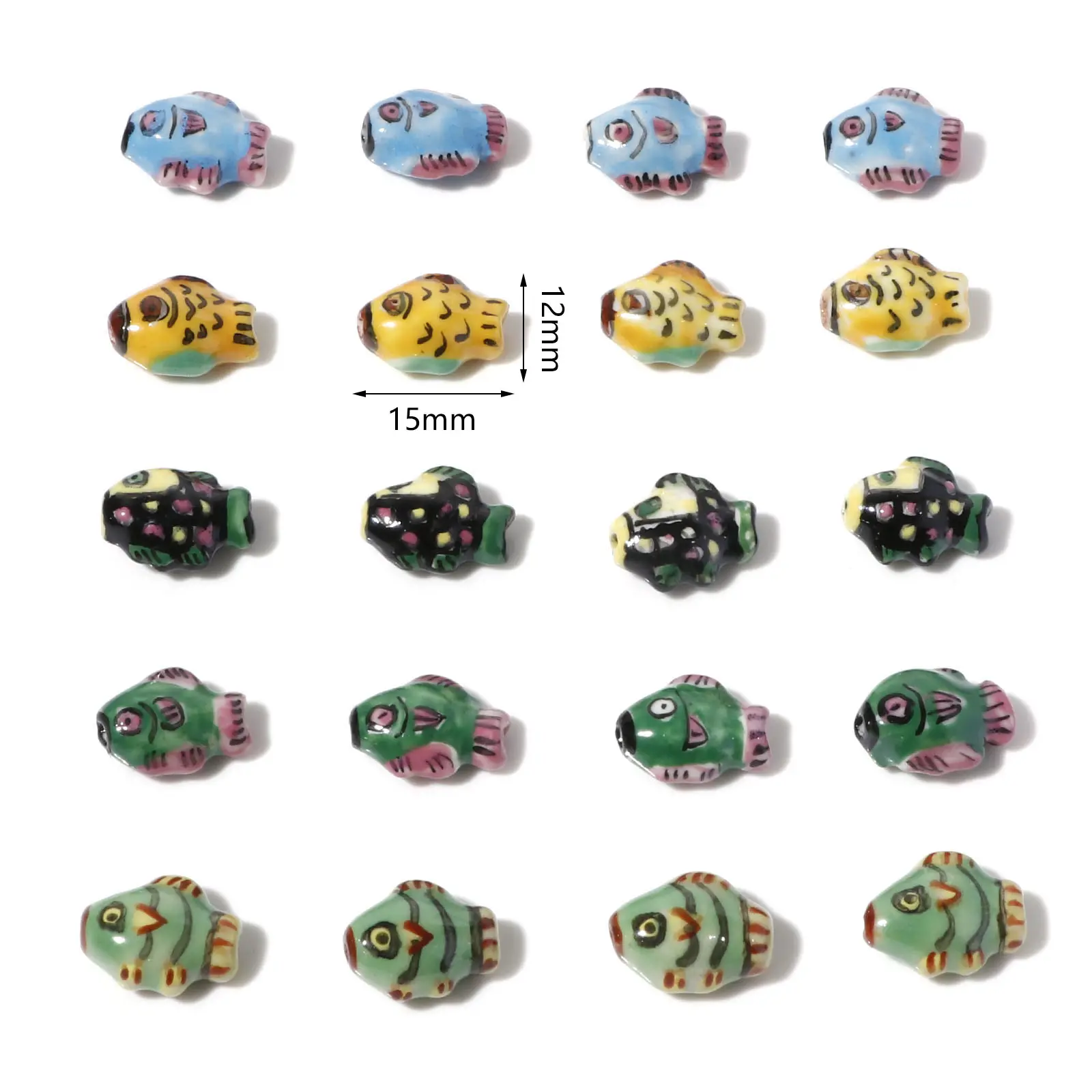 5PCs Cartoon Fish Shaped Ceramic Beads Hand Painted Ceramic Pendant Porcelain Beads For DIY Jewelry Making Accessories 15x12mm