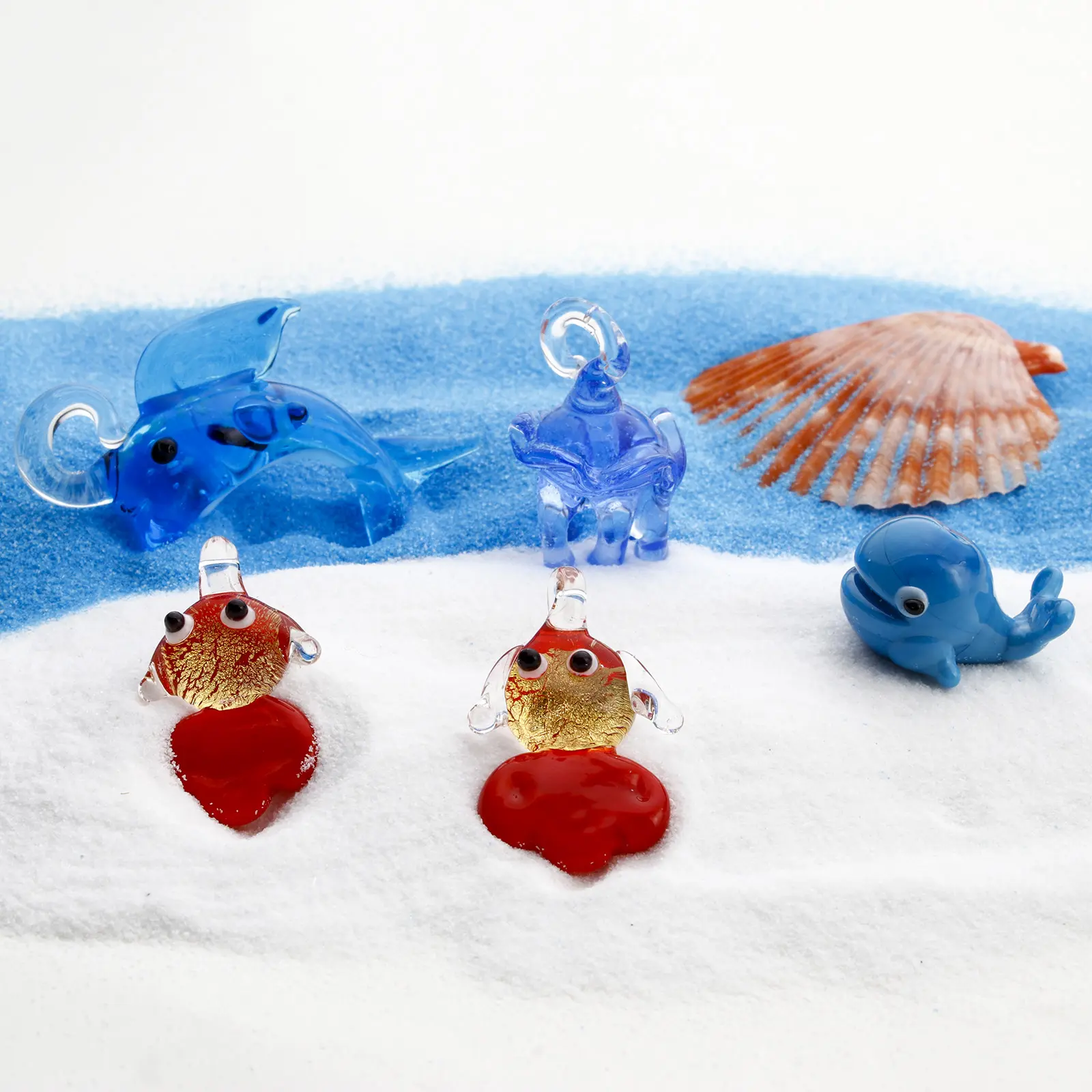 2 PCs 3D Lampwork Glass Blue Whale Goldfish Animal Ocean Jewelry Necklace Pendants Jellyfish Aquarium Decor Craft Ornaments
