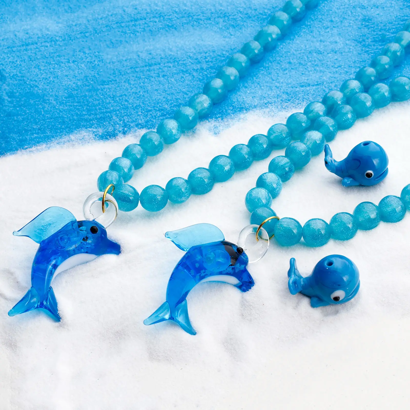2 PCs 3D Lampwork Glass Blue Whale Goldfish Animal Ocean Jewelry Necklace Pendants Jellyfish Aquarium Decor Craft Ornaments