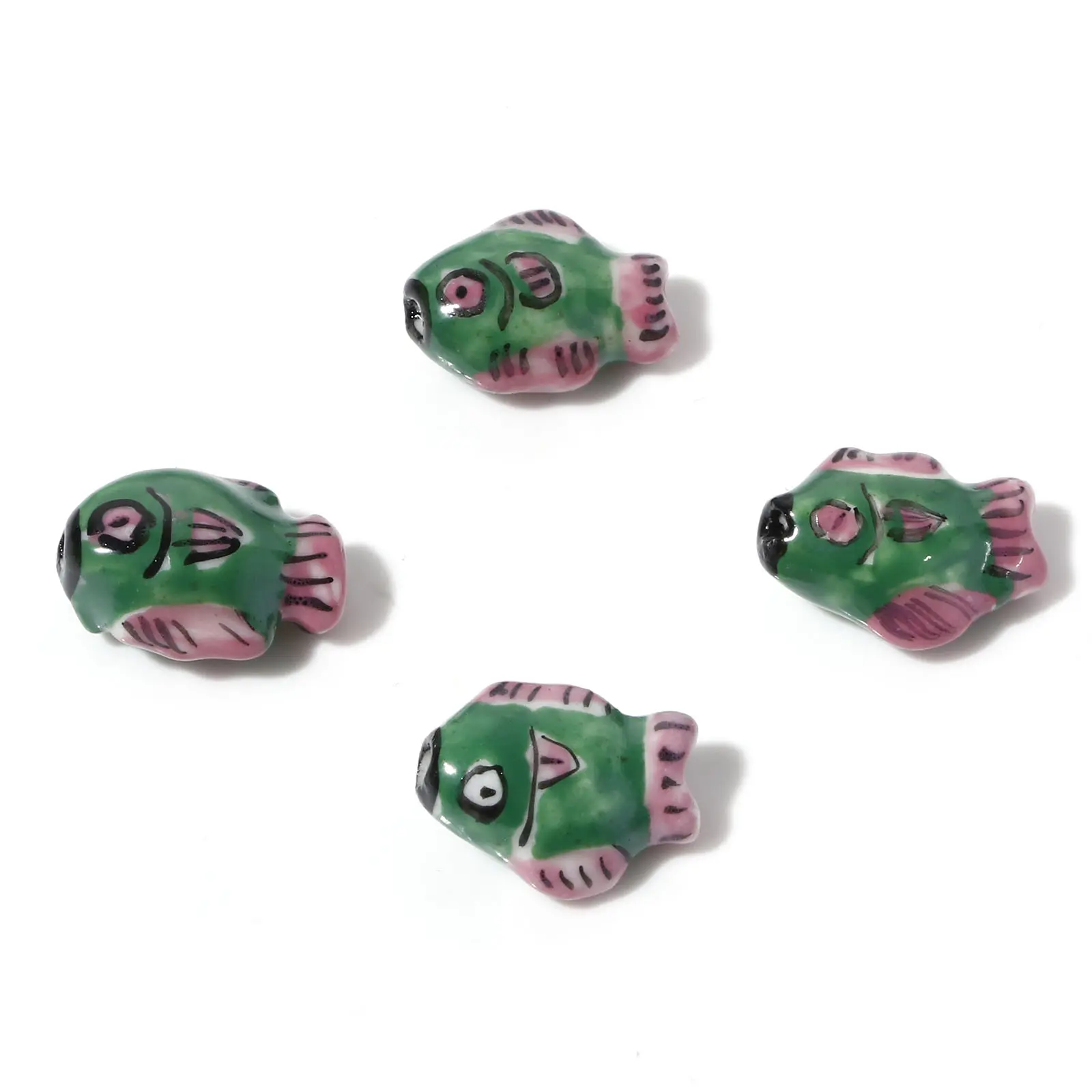5PCs Cartoon Fish Shaped Ceramic Beads Hand Painted Ceramic Pendant Porcelain Beads For DIY Jewelry Making Accessories 15x12mm
