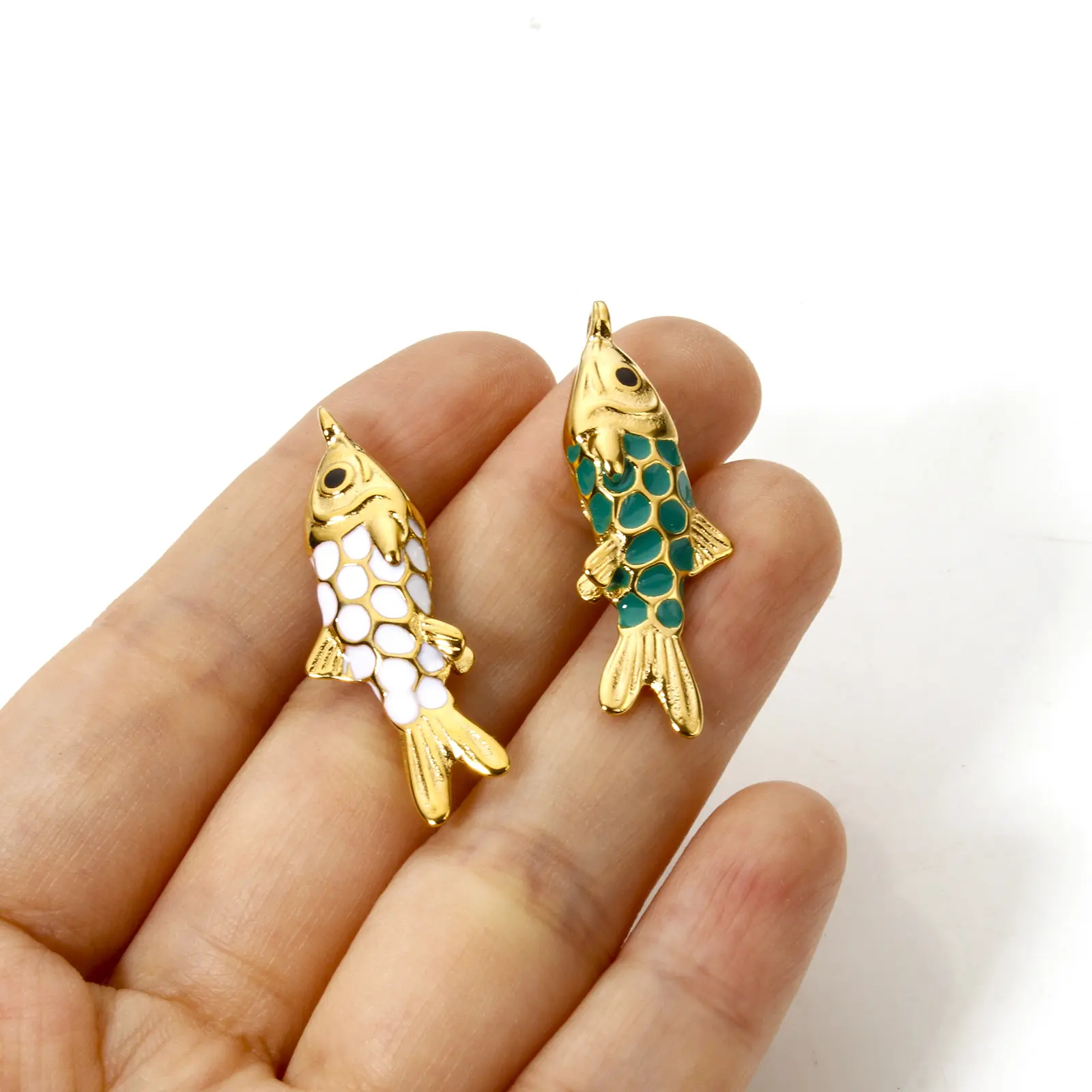 1Piece 304 Stainless Steel Ocean Jewelry Pendants 14K Gold Plated Fish Animal Enamel Charms For DIY Jewelry Making 3.7cm x 1.2cm