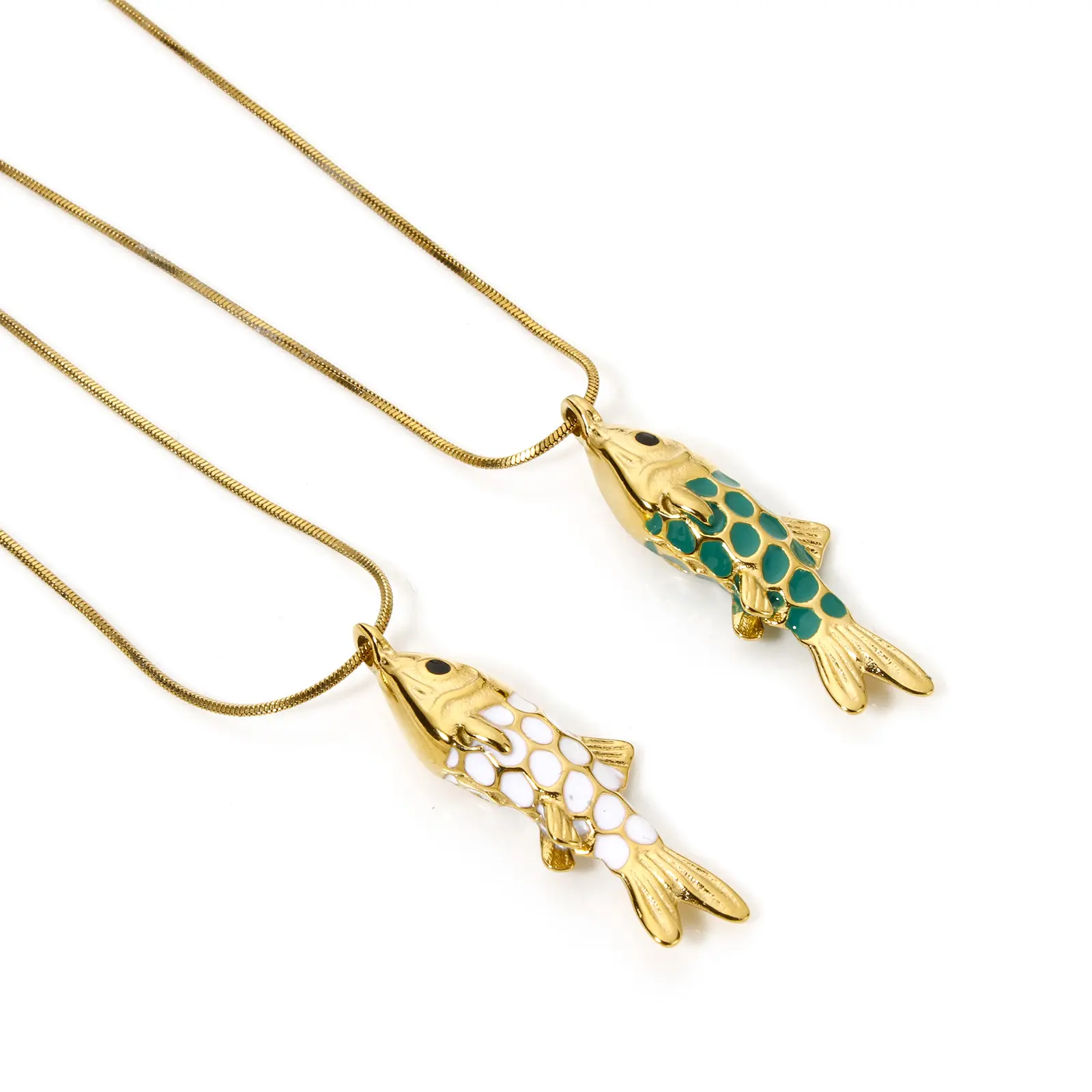 1Piece 304 Stainless Steel Ocean Jewelry Pendants 14K Gold Plated Fish Animal Enamel Charms For DIY Jewelry Making 3.7cm x 1.2cm