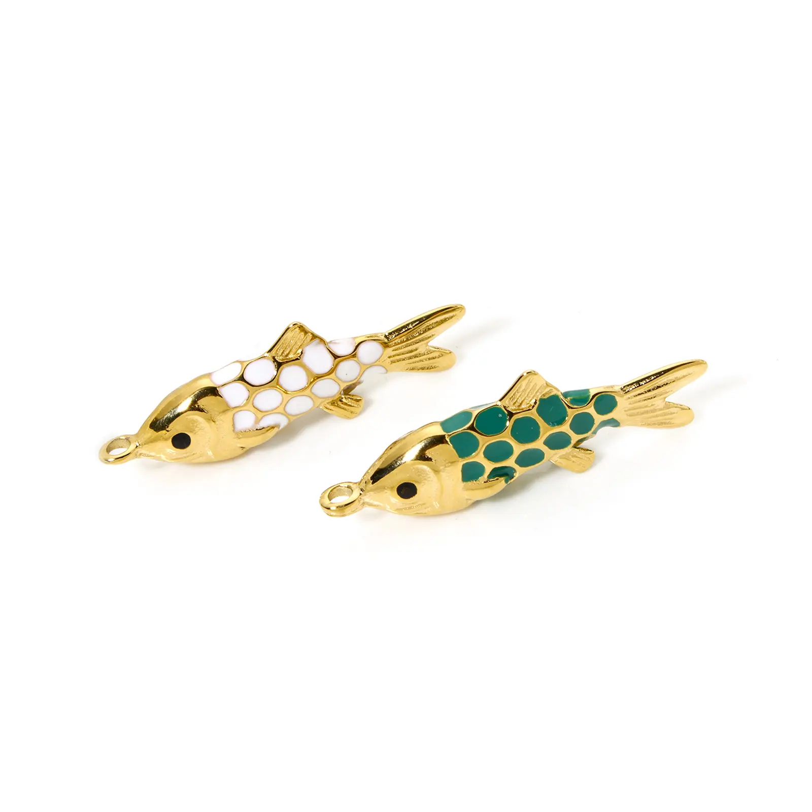 1Piece 304 Stainless Steel Ocean Jewelry Pendants 14K Gold Plated Fish Animal Enamel Charms For DIY Jewelry Making 3.7cm x 1.2cm