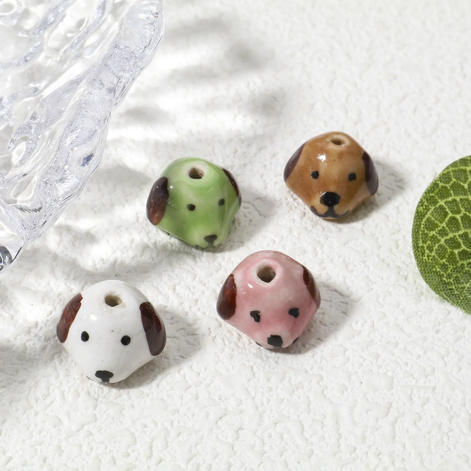 5 PCs Ceramic Dog Animal Beads For DIY Charm Jewelry Making Multicolor 3D Charms Findings About 14mm x 14mm, Hole: Approx 1.8mm