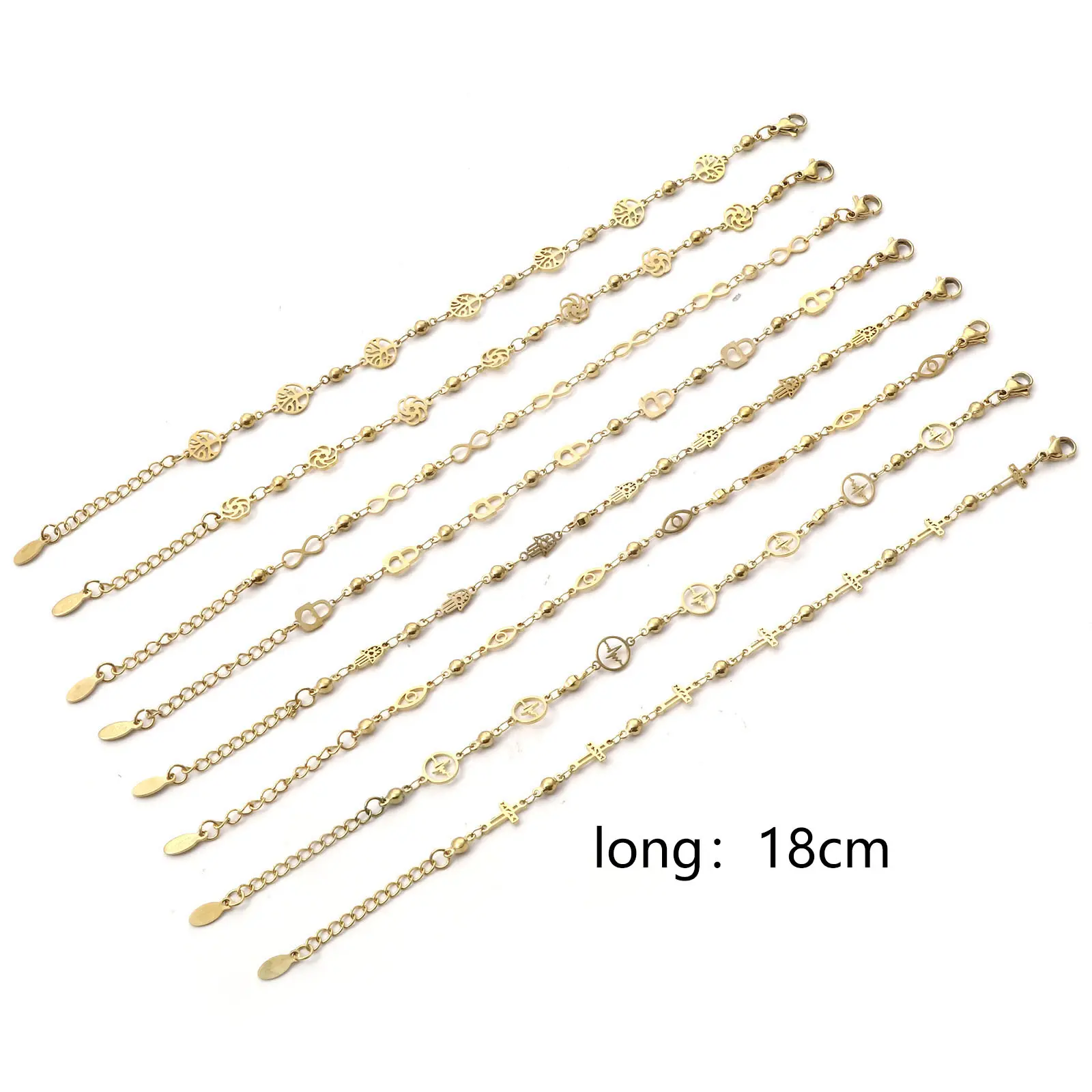 304 Stainless Steel Bracelets Link Chain Silver Color Gold Color Flower Evil Eye For Women Fashion Gifts Accessories, , 1 Piece