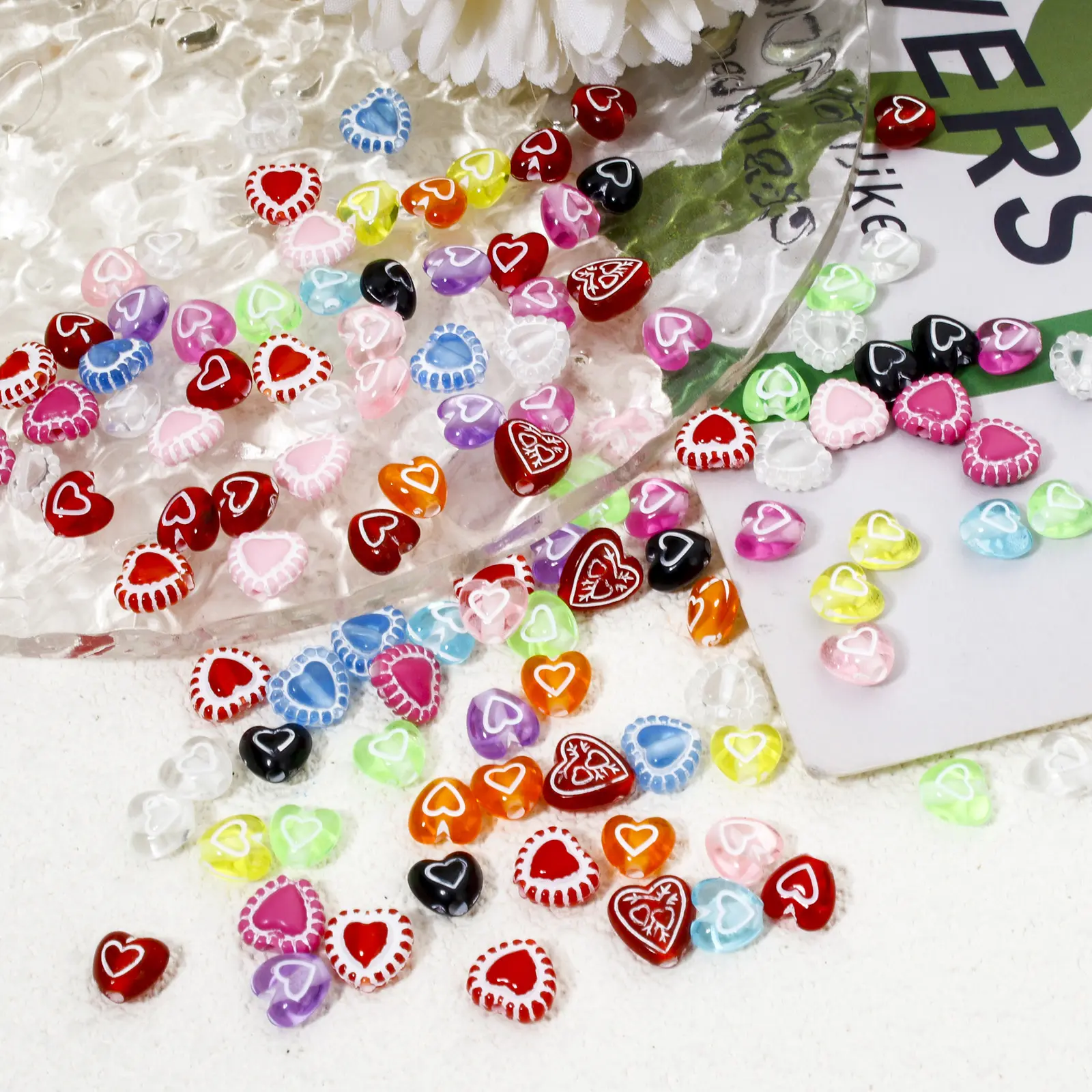 100 PCs Multicolor Acrylic Valentine's Day Beads For DIY Jewelry Making Opaque Heart About 7mm x 6mm, Hole: Approx 1.2mm