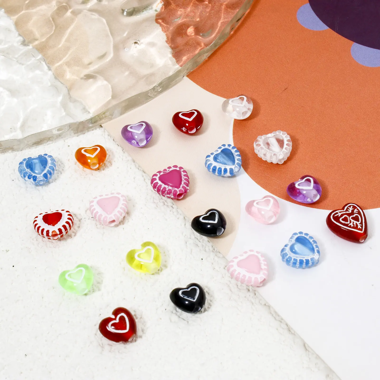 100 PCs Multicolor Acrylic Valentine's Day Beads For DIY Jewelry Making Opaque Heart About 7mm x 6mm, Hole: Approx 1.2mm