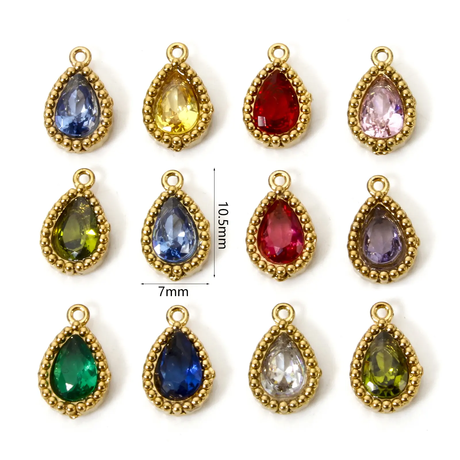 5 PCs 304 Stainless Steel Geometric Charms For DIY Jewelry Making 18K Gold Plated Drop Cubic Zirconia Pendants 10.5mm x 7mm