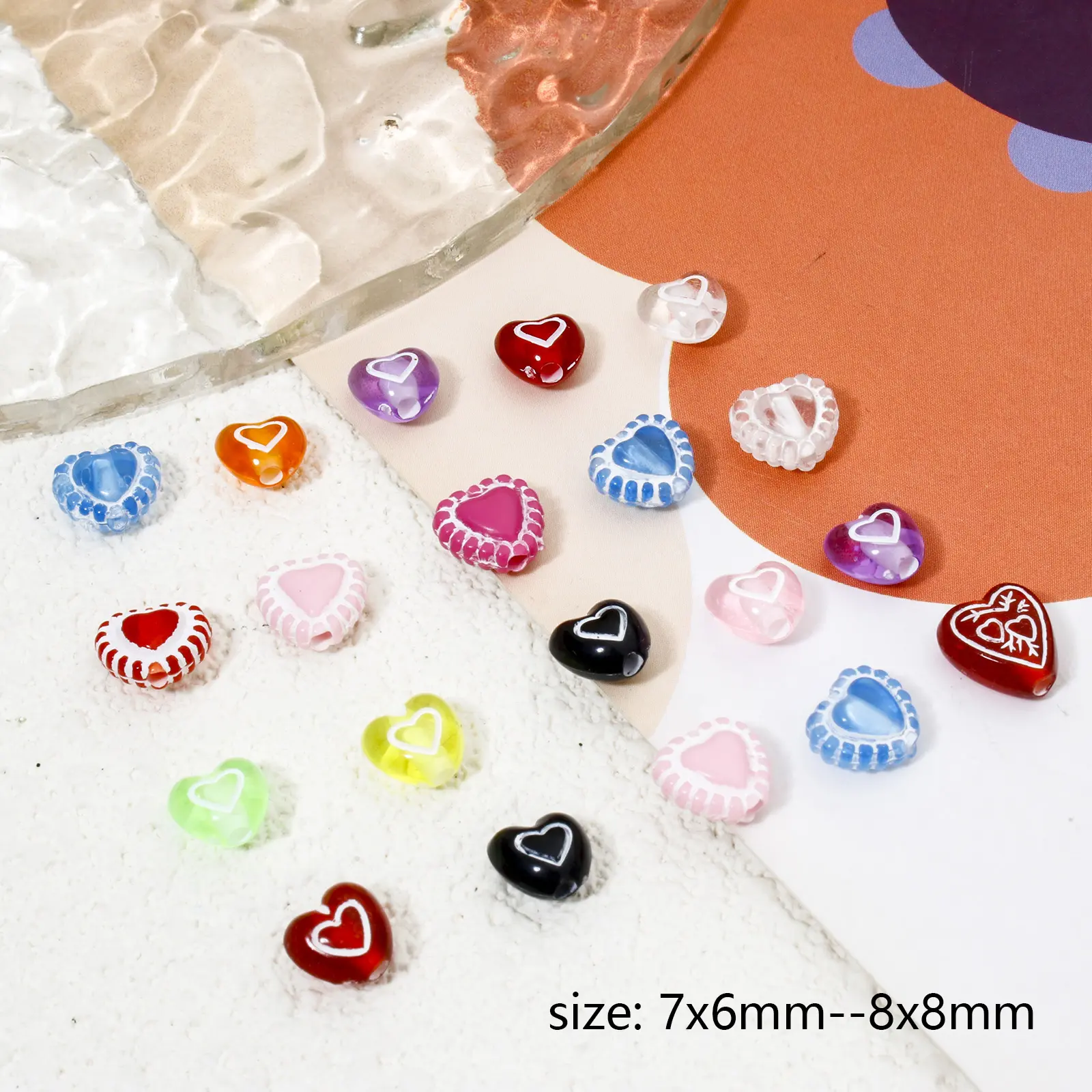 100 PCs Multicolor Acrylic Valentine's Day Beads For DIY Jewelry Making Opaque Heart About 7mm x 6mm, Hole: Approx 1.2mm