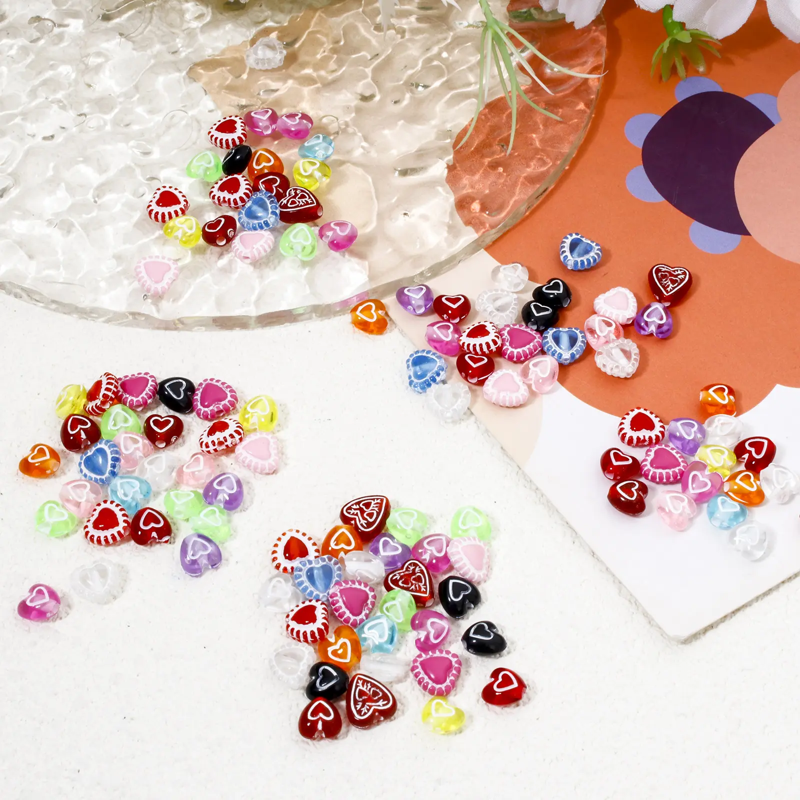 100 PCs Multicolor Acrylic Valentine's Day Beads For DIY Jewelry Making Opaque Heart About 7mm x 6mm, Hole: Approx 1.2mm