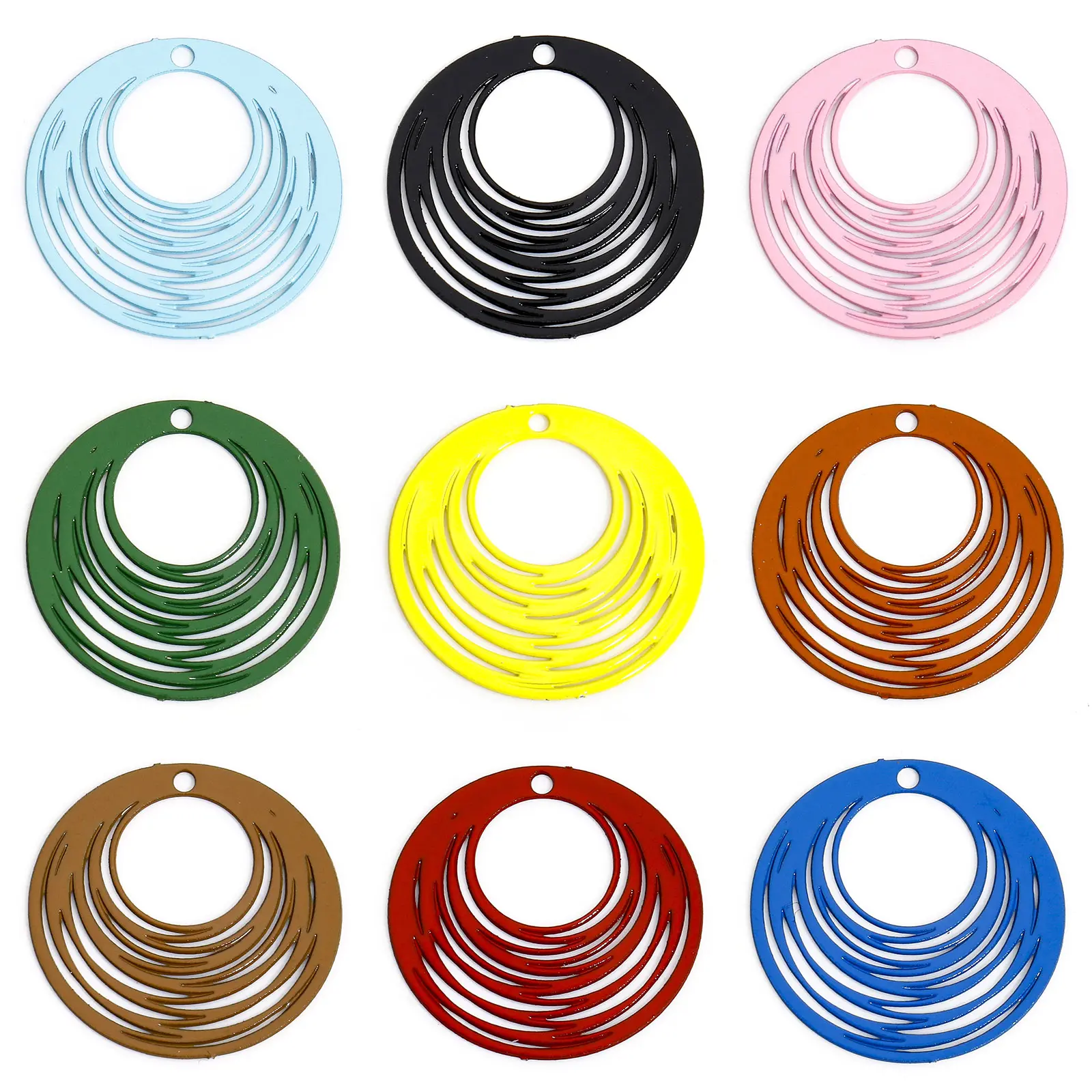 DoreenBeads 50 Piece Iron Based Alloy Painted Filigree Stamping Charms Round Hollow For Necklace Earrings Diy Making 15.5mm Dia.
