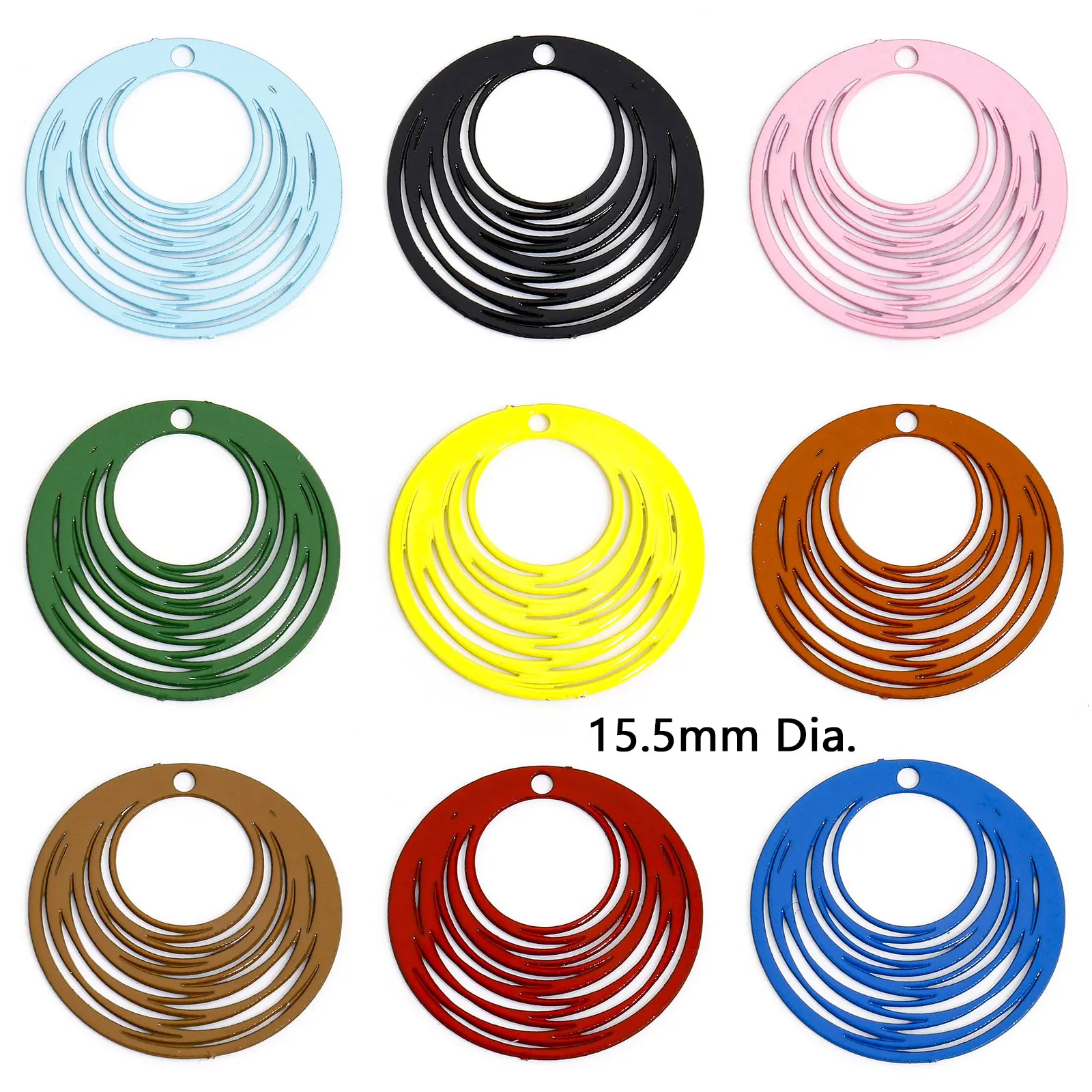 DoreenBeads 50 Piece Iron Based Alloy Painted Filigree Stamping Charms Round Hollow For Necklace Earrings Diy Making 15.5mm Dia.
