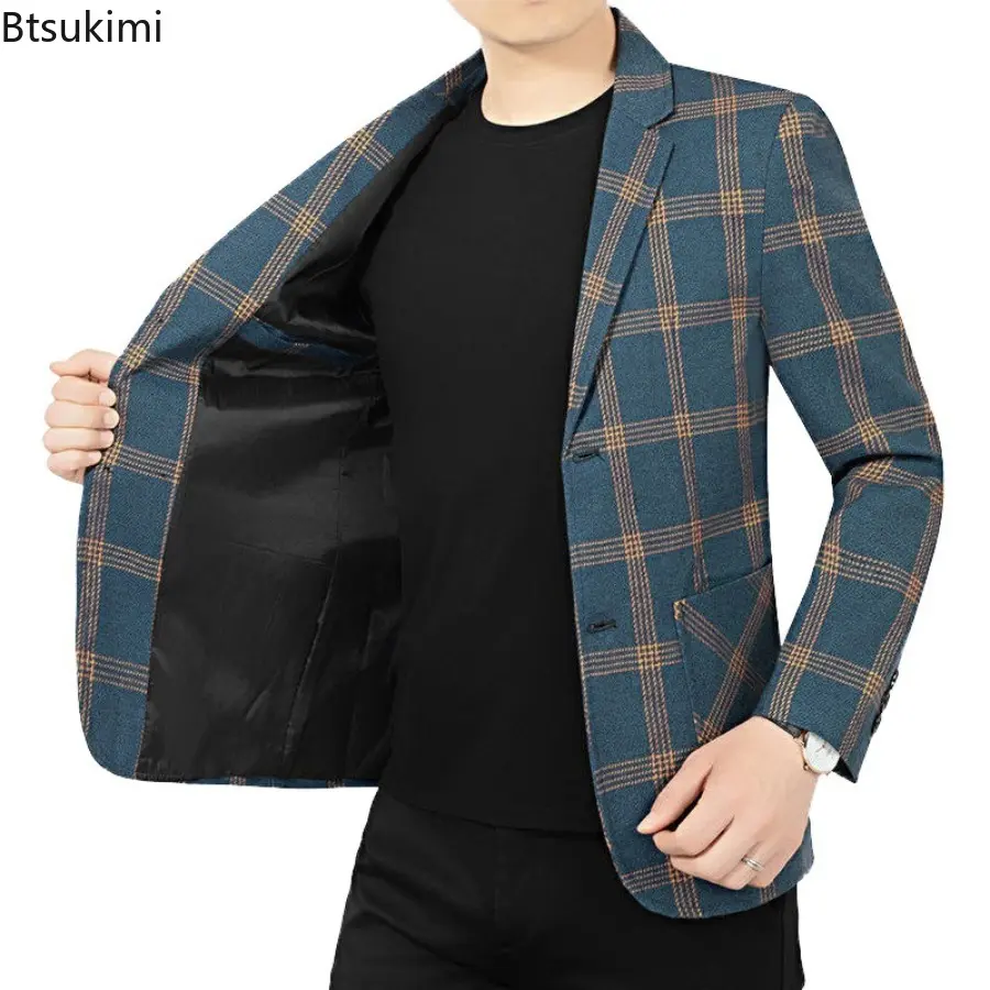 2025 Spring and Autumn New Men's Plaid Suit Jackets Business Casual Jacketcoat Fashion Slim Fit Blazers Coats Men's Clothing
