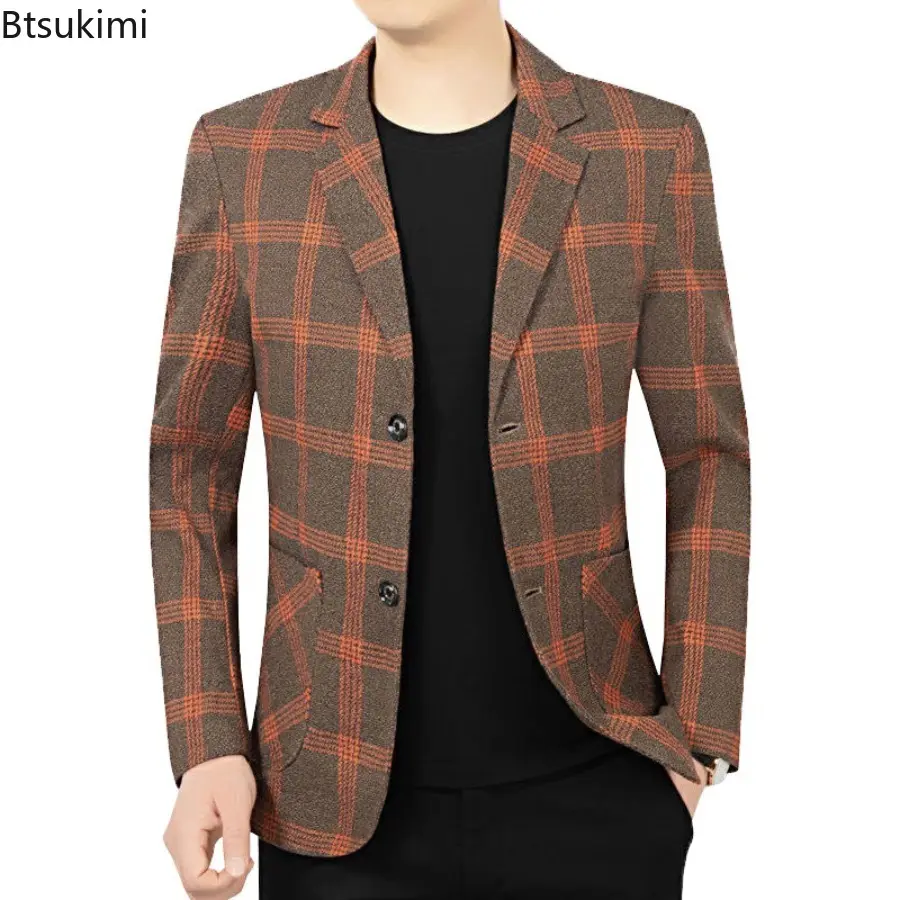 2025 Spring and Autumn New Men's Plaid Suit Jackets Business Casual Jacketcoat Fashion Slim Fit Blazers Coats Men's Clothing