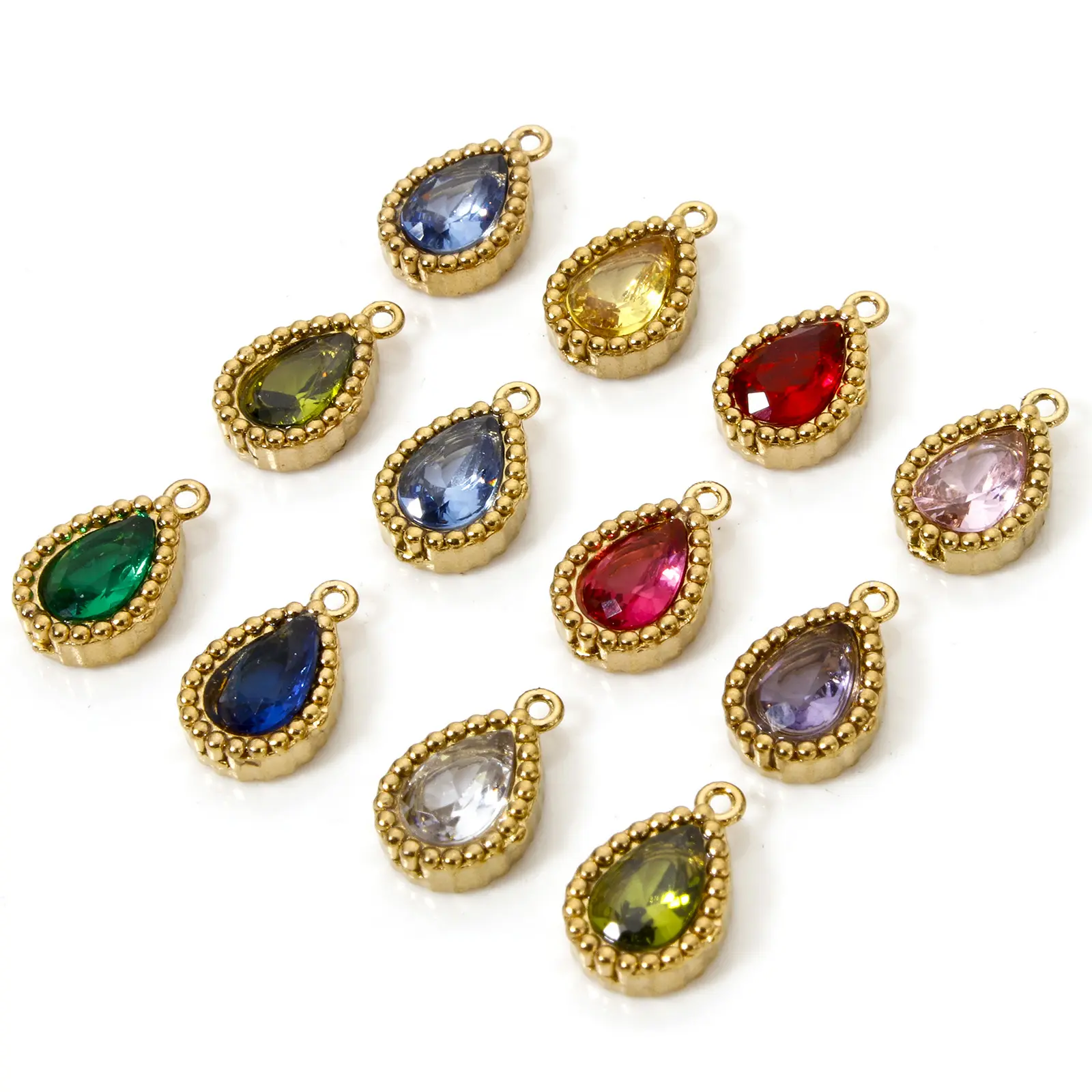 5 PCs 304 Stainless Steel Geometric Charms For DIY Jewelry Making 18K Gold Plated Drop Cubic Zirconia Pendants 10.5mm x 7mm