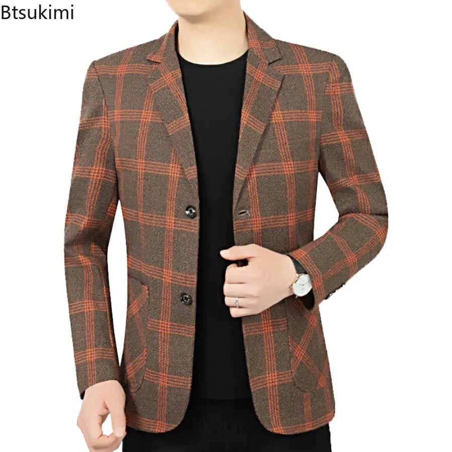 2025 Spring and Autumn New Men's Plaid Suit Jackets Business Casual Jacketcoat Fashion Slim Fit Blazers Coats Men's Clothing