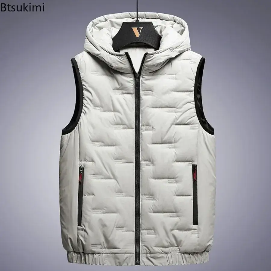 Aumtumn Winter Men's Casual Warm Parkas Vest Fashion Solid Sleeveless Thicken Hooded Down Cotton Vest Jacket Male Waistcoat 8XL