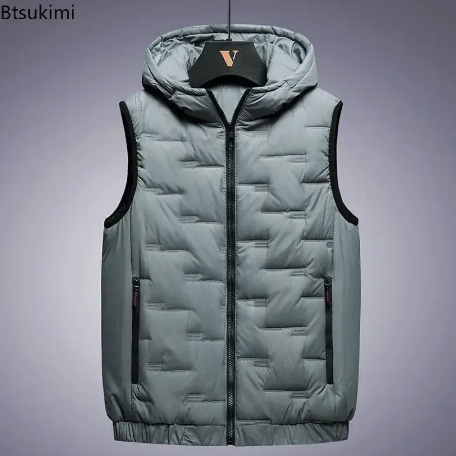 Aumtumn Winter Men's Casual Warm Parkas Vest Fashion Solid Sleeveless Thicken Hooded Down Cotton Vest Jacket Male Waistcoat 8XL