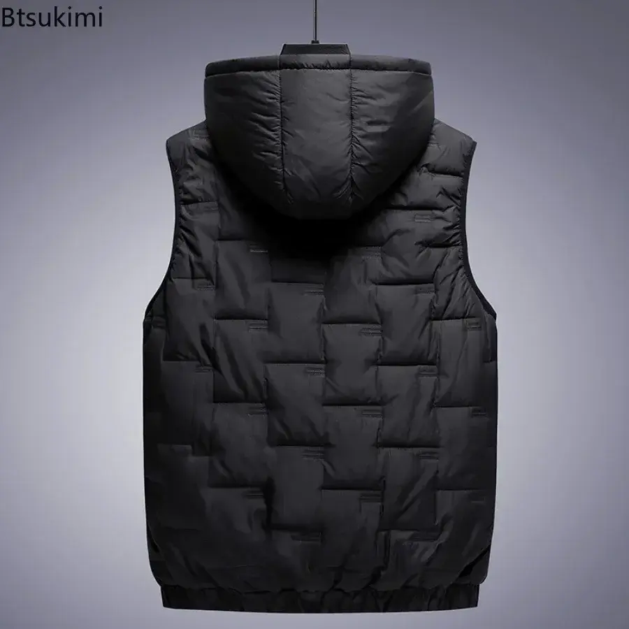 Aumtumn Winter Men's Casual Warm Parkas Vest Fashion Solid Sleeveless Thicken Hooded Down Cotton Vest Jacket Male Waistcoat 8XL
