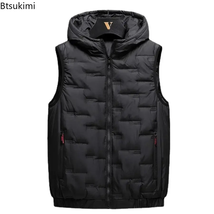 Aumtumn Winter Men's Casual Warm Parkas Vest Fashion Solid Sleeveless Thicken Hooded Down Cotton Vest Jacket Male Waistcoat 8XL