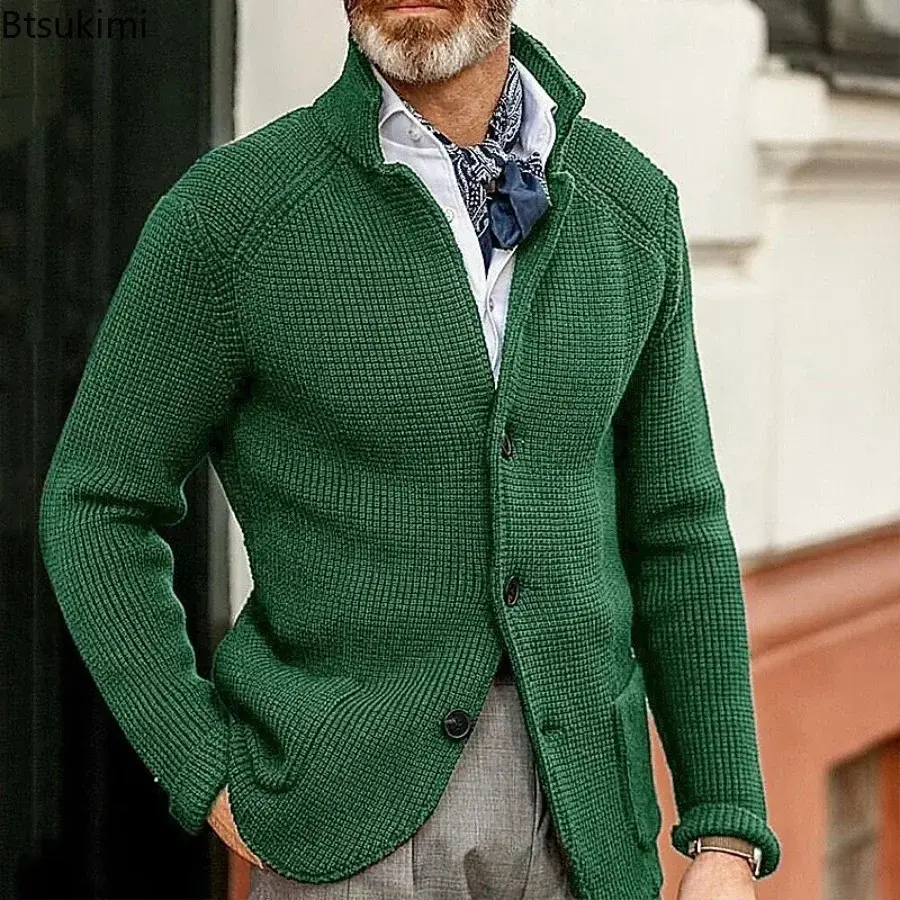 2025 Men's Knitted Long Sleeve Sweaters Fashion Casual Solid Button Up Cardigan Jackets Thicker Warm Knitwear Sweater Coats Male