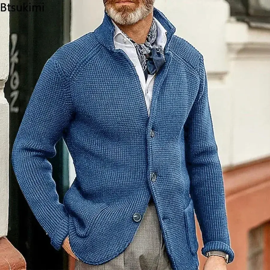 2025 Men's Knitted Long Sleeve Sweaters Fashion Casual Solid Button Up Cardigan Jackets Thicker Warm Knitwear Sweater Coats Male