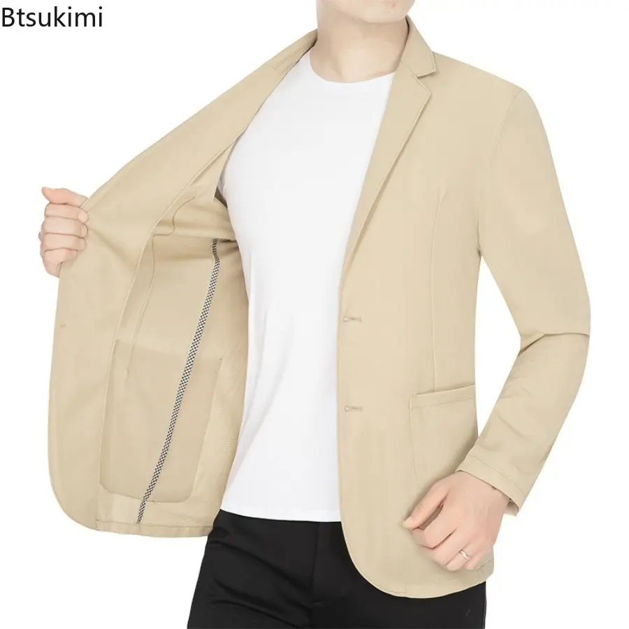 Summer New Men's Fashion Suit Ice Silk Solid Color Quick Drying Casual Jacket Coat Lapel Single-Breasted Hundred Men's Clothing