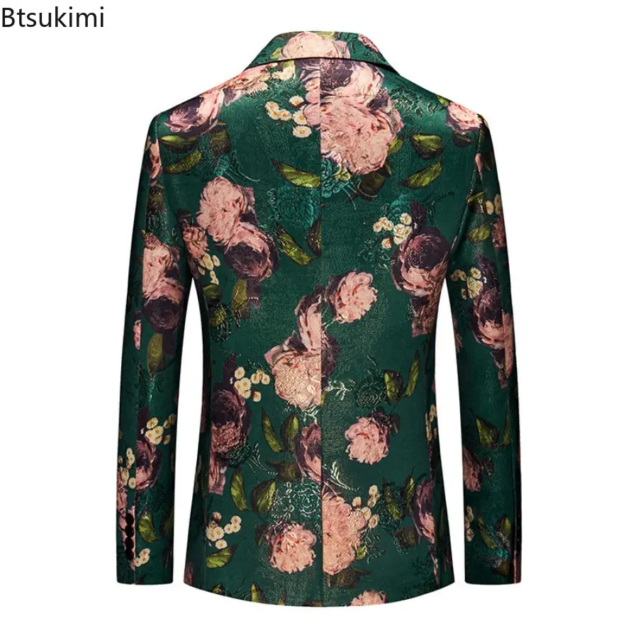 Oversized Single-breasted Printed Suit Jackets Men's Fashion Trim Dress Suit Coats Men Business Wedding Luxury Jacquard Blazers
