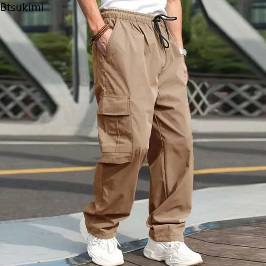 2024 Fashion New Men's Loose Multi-pockets Cargo Pants Summer Drawstring Casual Straight Trousers Men Outdoor Sport Jogger Pants