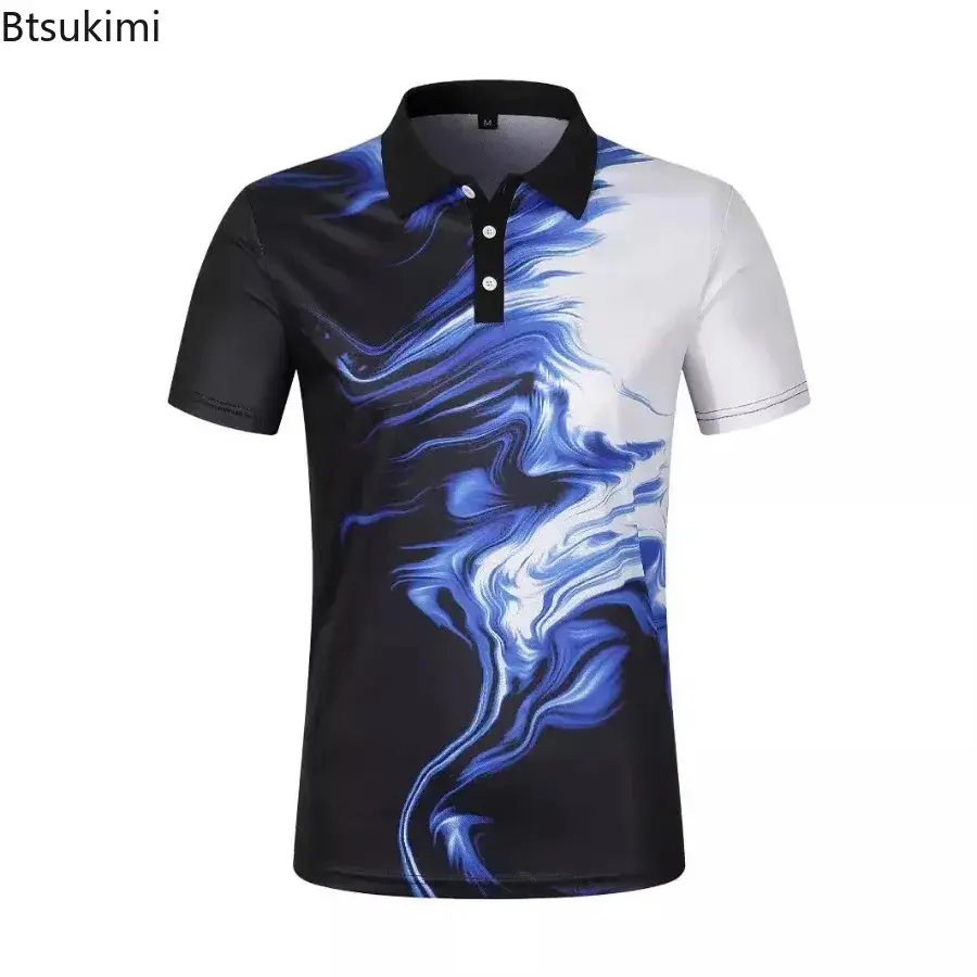 2025 Men's Summer Business Casual Polo Shirt Fashion Print Short-sleeved T-shirt Men High Quality Contrast Color Versatile Tops