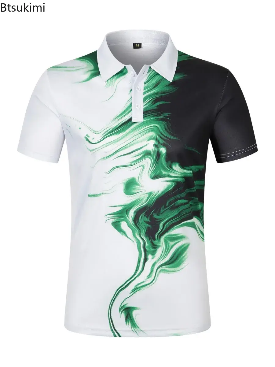 2025 Men's Summer Business Casual Polo Shirt Fashion Print Short-sleeved T-shirt Men High Quality Contrast Color Versatile Tops